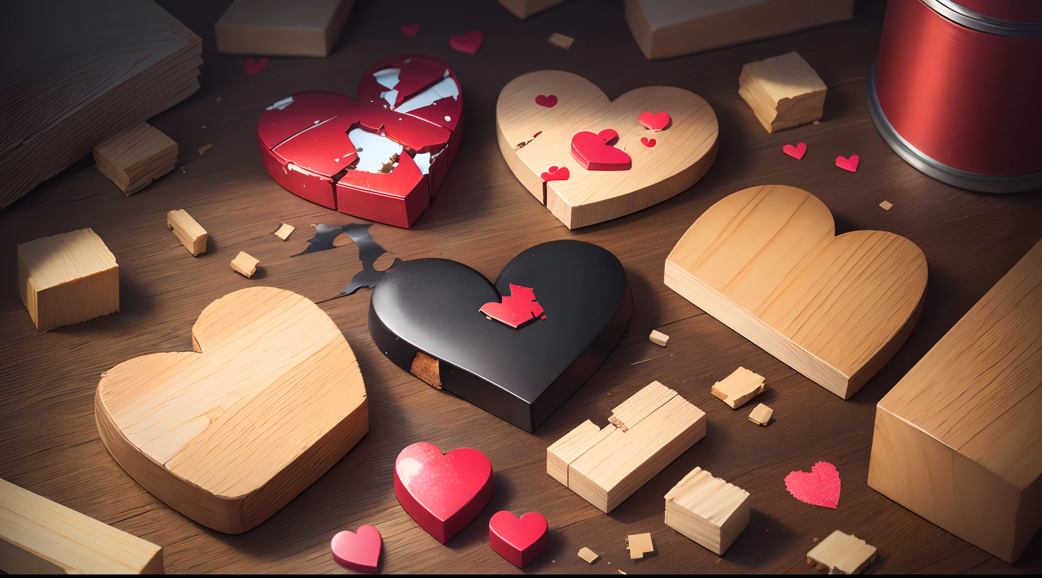 Broken heart being in pieces being put back together but pieces are missing