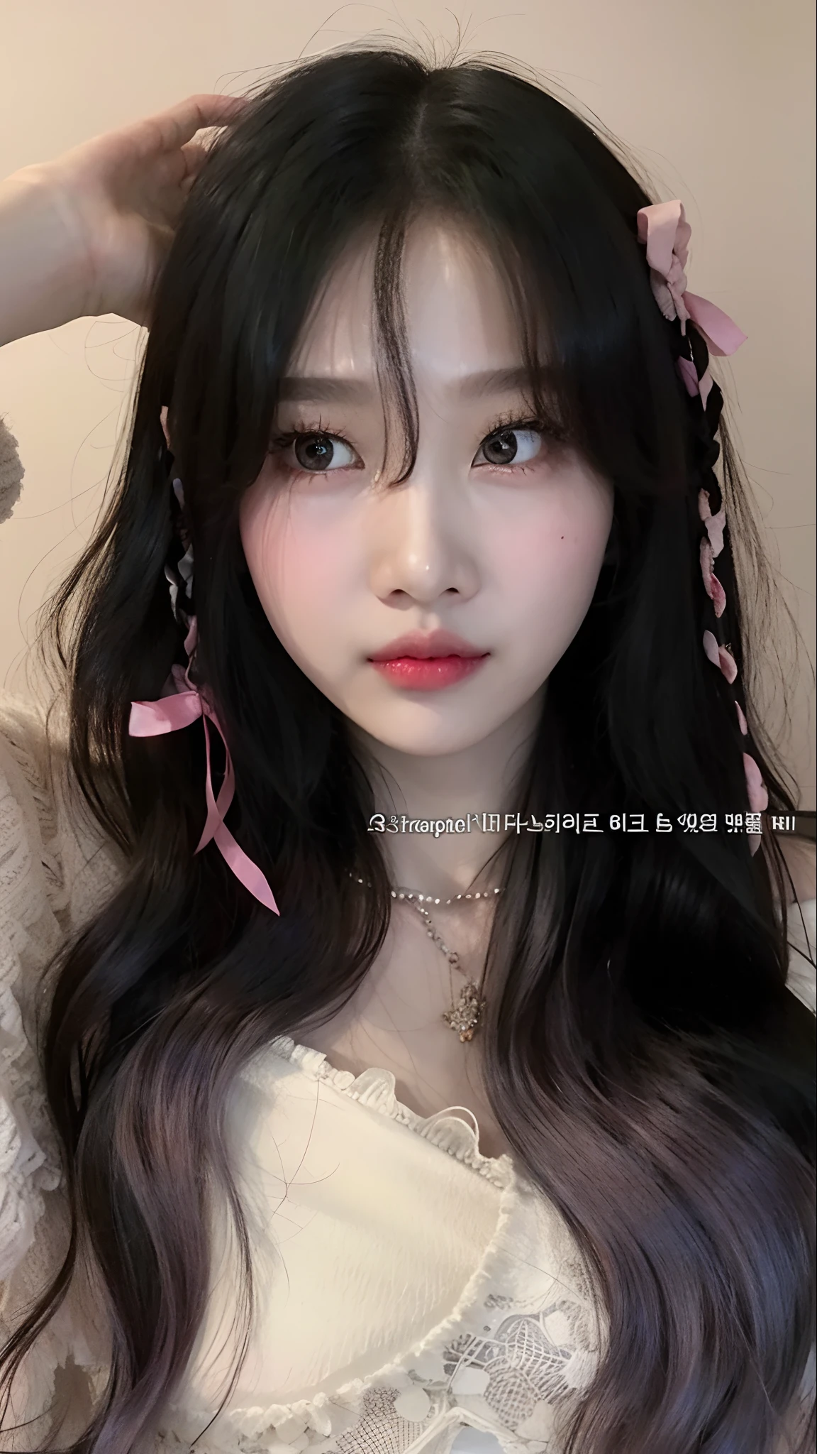 um close up de uma mulher com cabelos longos usando um vestido branco, Ulzzang, wan adorable korean face, cruel korean goth girl, Jinyoung Canela, menina coreana, Sakimichan, maquiagem sul-coreana popular, Jaeyeon Nam, kawaii retrato realista, Guweiz, young adorable korean face, maquiagem coreana popular, Lalisa Manobal