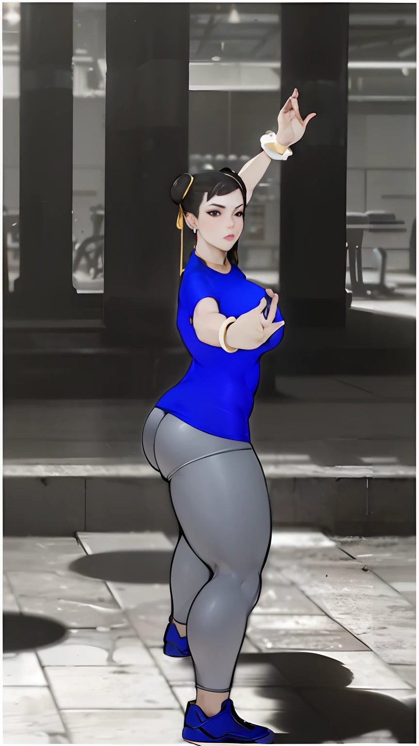 10 denier leggings SF6 Chun-Li royal blue tight nike compression solid color clean tshirt paired grey thin sheer solid color matte clean leggings thicc thighs large breasts black hair with black hair and bowstring brown eyes latex grey bodysuit nakedness bodysuit tight thighs spandex latex tights formfitting thicc gym shoes fitness shoes skintight royal blue bracelet visible pantieline panty line pantyline extremely tight tightest ever oiled body reflecting shiny latex royal blue bracelet pearl earrings white clean shirt white navy blue gym shoes 10 fingers 5 fingers on each hand. Both hand above head wave gym shoes nike fitness gym clothes gym outfit NIKE and UNDER ARMOUR inflated thighs outline lineart clean smooth sharpness anime inflated ass booty butt round engraved deep buttcrack deep engraved intergluteal cleft lumbar lordosis wrinkles fabric wedged engraved pantylines pantielines butt spread hands holding buttocks rubberbutt scrunch wedgie fart behind