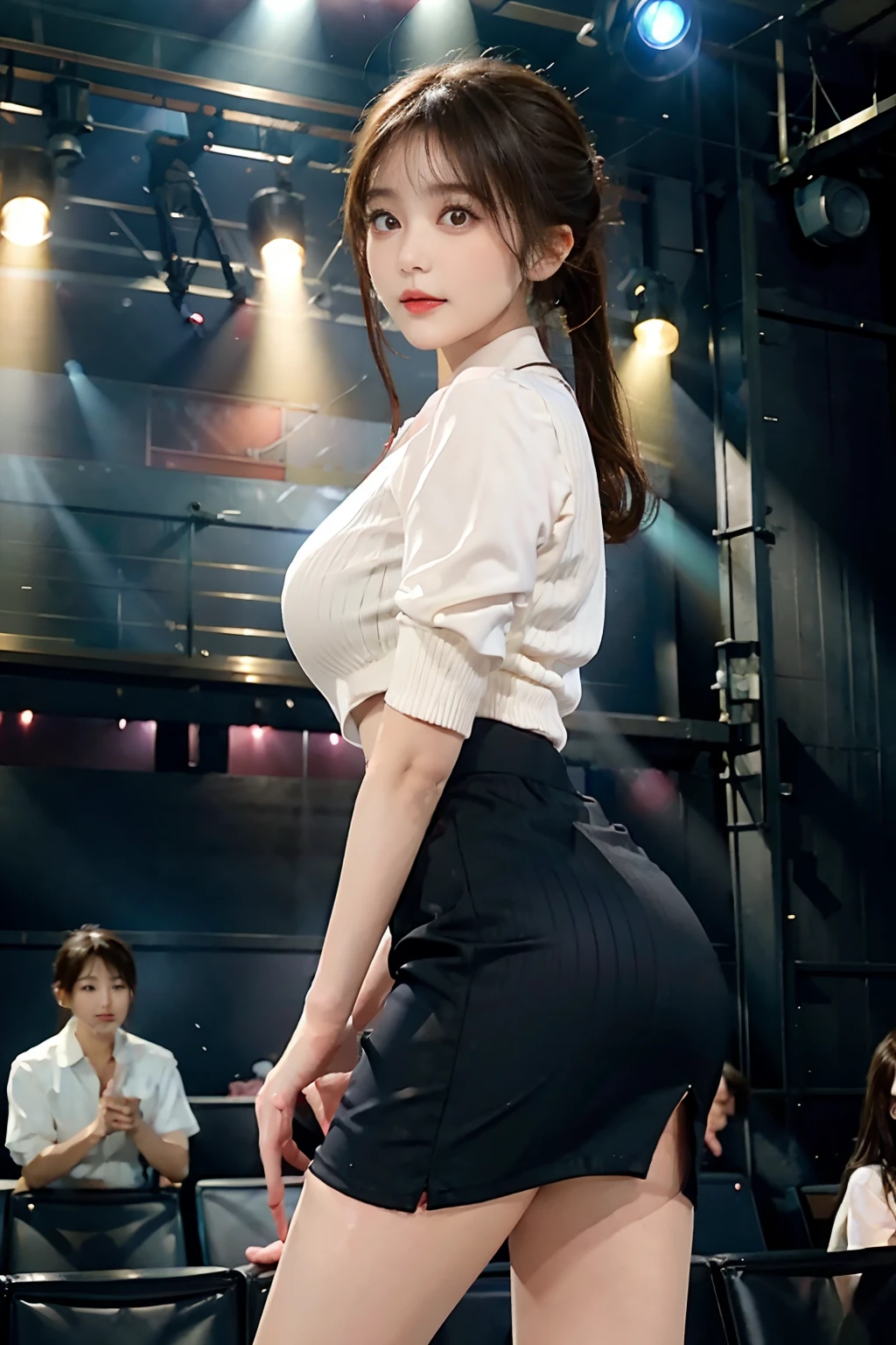 1 girl, (face the audience:1.8),Solo, Running,a miniskirt、White panty、 Gray Track Top,plain face ,Pink super mini skirt, poneyTail, Liuhai,large boob,a miniskirt、Pink panty、athletic figure,Black hair,a miniskirt、dynamic brushstrokes,Smooth movement,Capture the essence of her sportsmanship and energy,Beautiful ass、Light and pastel tones create a dreamy and ethereal atmosphere,Beige panties、Expressing running movement and grace,The wind blew her ponytail and clothes,and the scenery of her surroundings。outside of house,细致背景,Modern metropolis,