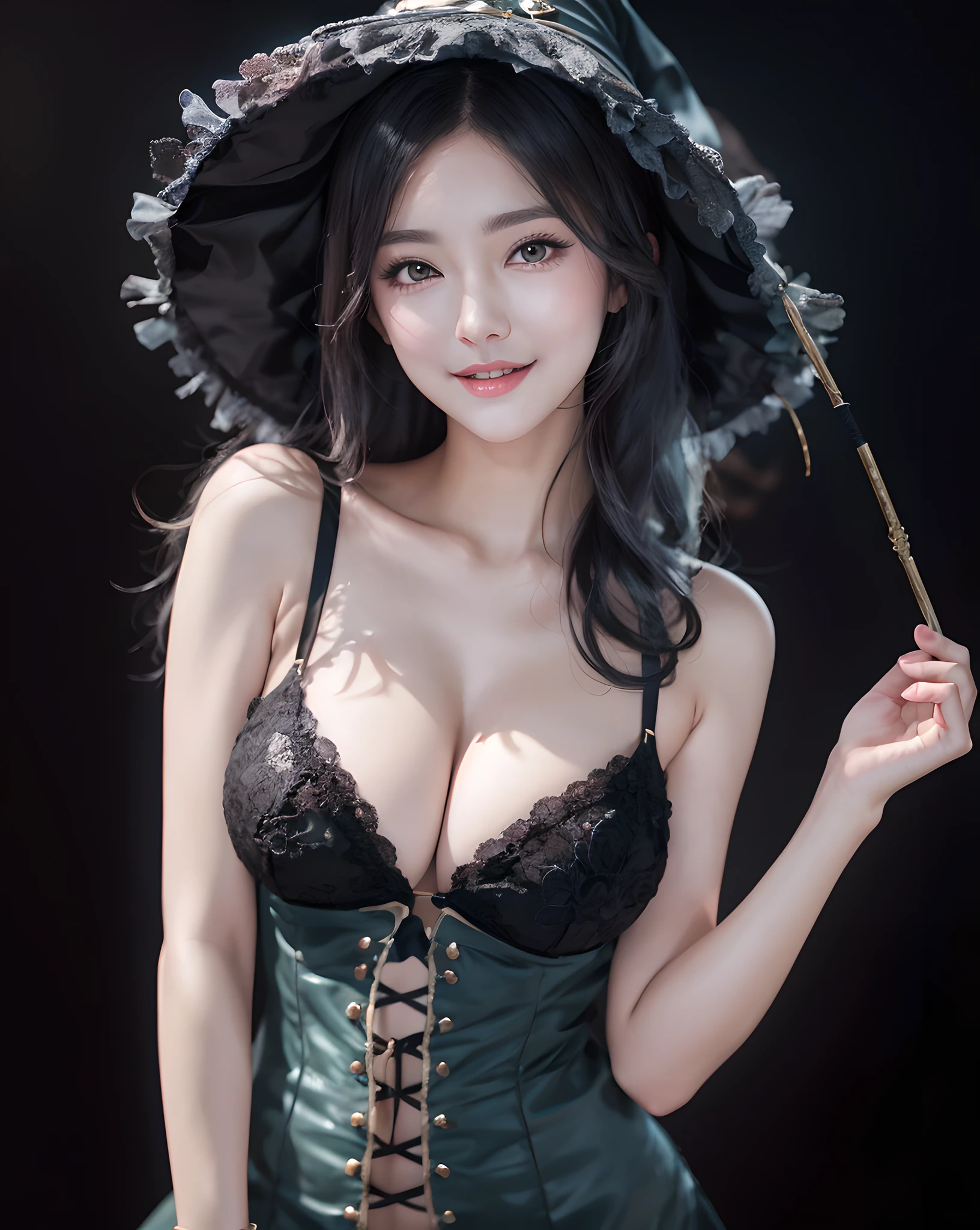 araffe dressed in a witch costume posing for a picture, guweiz, artwork in the style of guweiz, photorealistic anime girl render, 8k portrait render, flirty anime witch casting magic, pretty sorceress, beautiful sorceress, trending on cgstation, ross tran 8 k, a beautiful sorceress, 3 d anime realistic