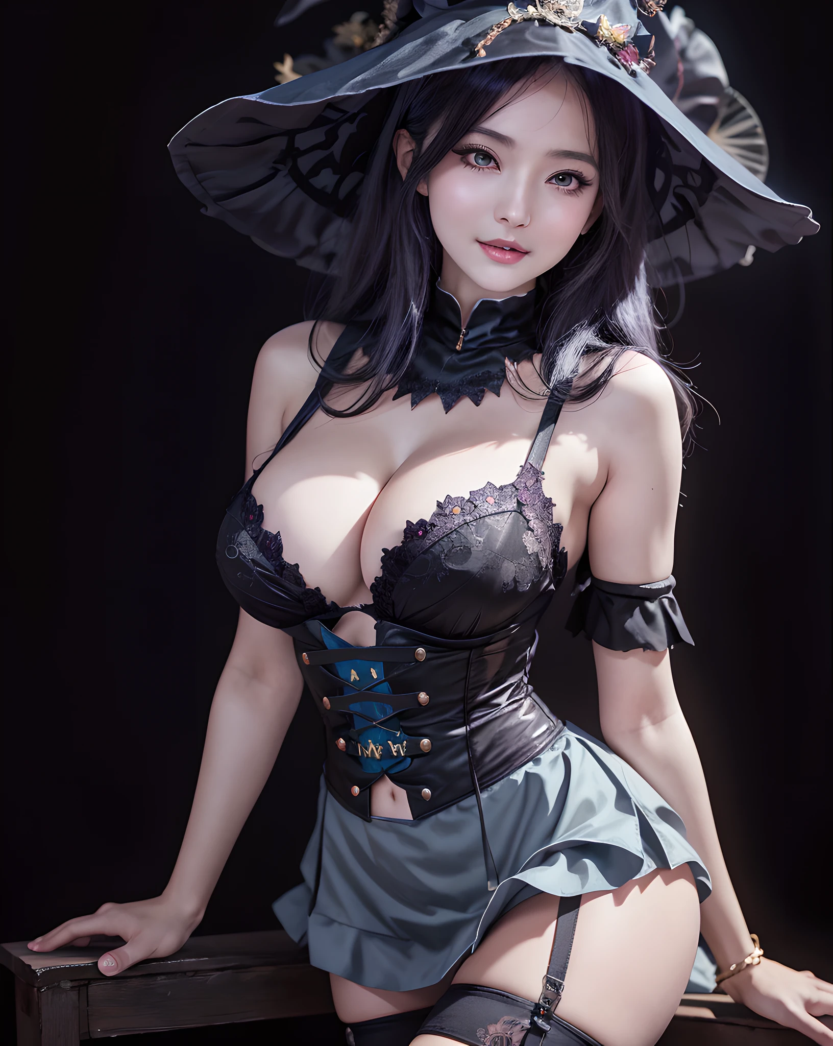 araffe dressed in a witch costume posing for a picture, guweiz, artwork in the style of guweiz, photorealistic anime girl render, 8k portrait render, flirty anime witch casting magic, pretty sorceress, beautiful sorceress, trending on cgstation, ross tran 8 k, a beautiful sorceress, 3 d anime realistic