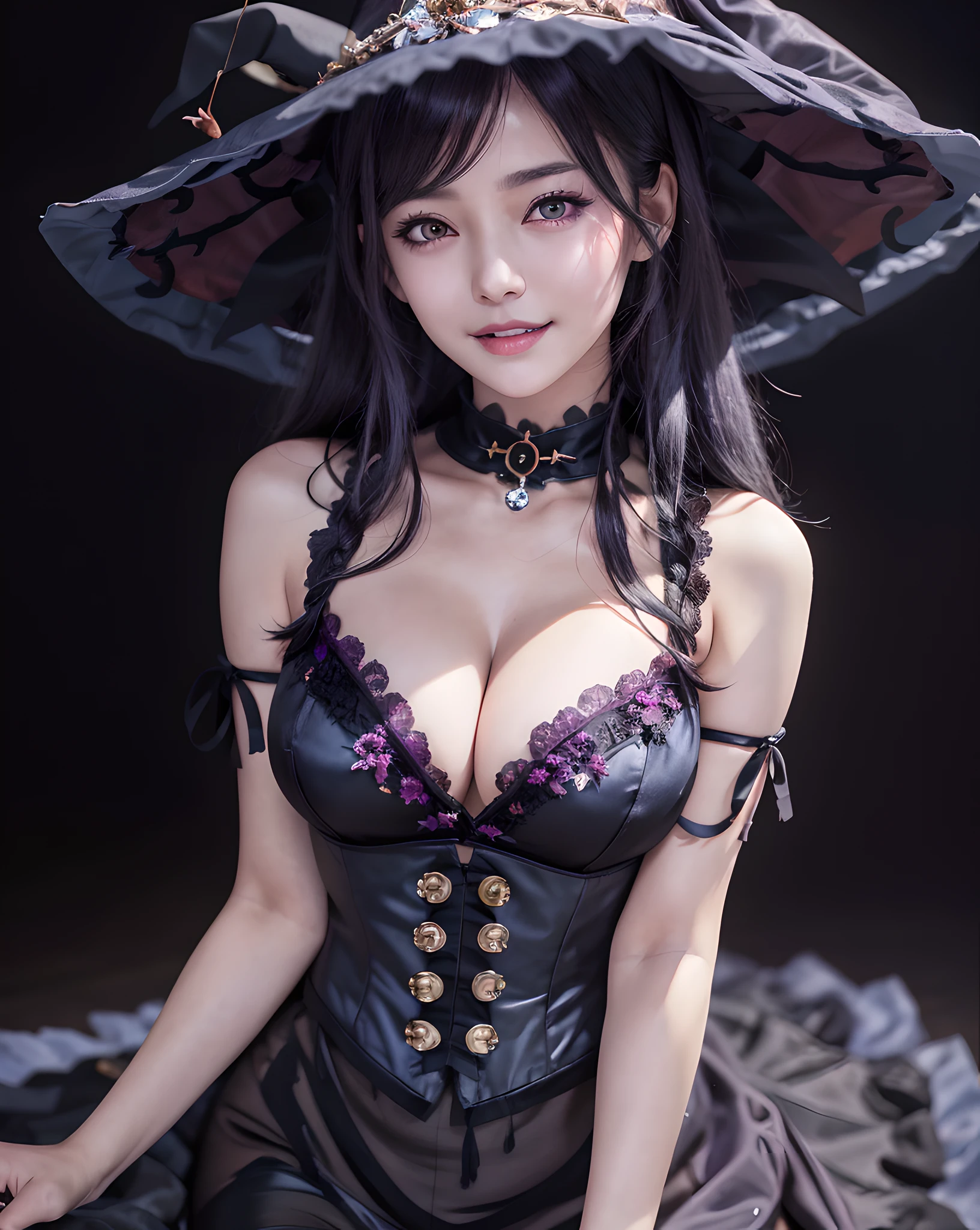 araffe dressed in a witch costume posing for a picture, guweiz, artwork in the style of guweiz, photorealistic anime girl render, 8k portrait render, flirty anime witch casting magic, pretty sorceress, beautiful sorceress, trending on cgstation, ross tran 8 k, a beautiful sorceress, 3 d anime realistic