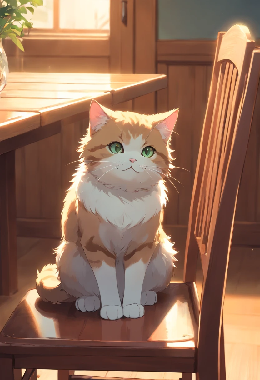 There is a cat sitting on a chair in a room - SeaArt AI