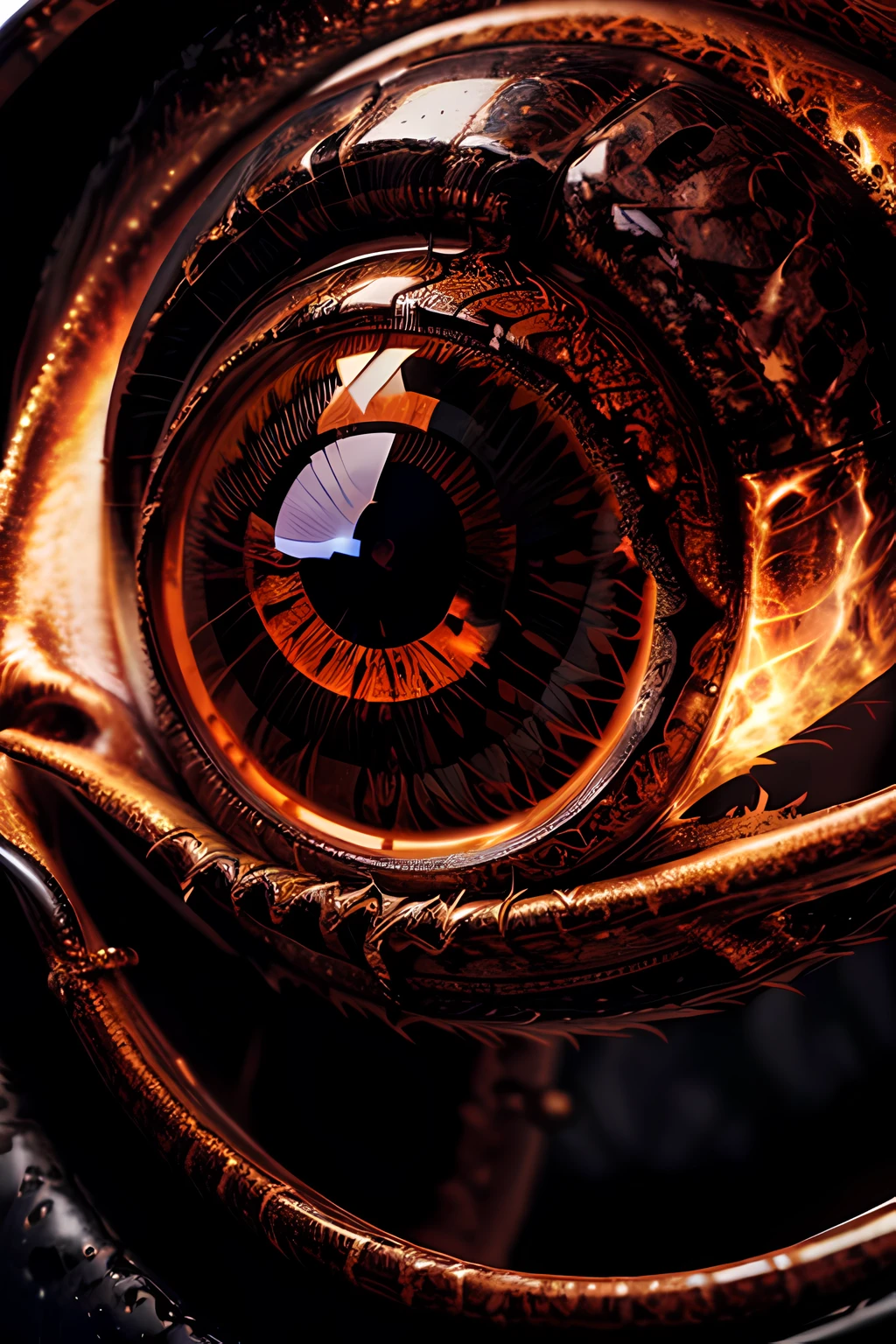 arafed, high details, best quality, 16k, [ultra detailed], masterpiece, best quality, (extremely detailed), dynamic angle, ultra wide shot, RAW, photorealistic, a extreme magnified picture of (1) fiery eye of a black devil, red iris, a full black moon, round moon being reflected on the iris, 3D rendering, [[anatomically correct]] zrpgstyle