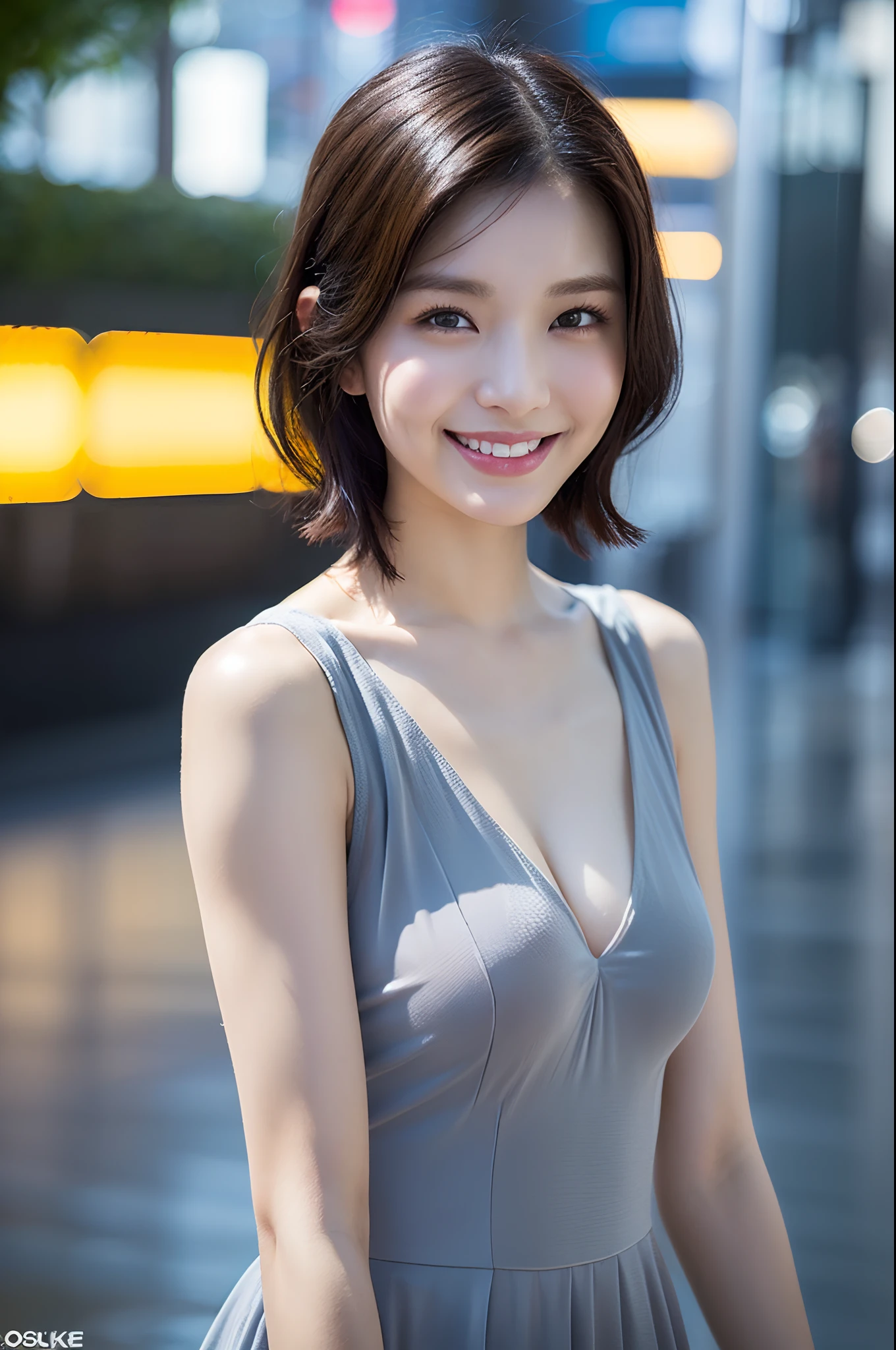 20-year-old surreal idol、Ultra-thin sleeveless maxi dress、Wear (Sasuke One Piece:1.3), Nipple Rings、Smiling Smile、Short layer hair、I didn't notice the camera while walking.、In the city of heavy rain、Wet by the rain、Clothes are wet,Sticking to the body、Raw,(8k, Top quality, masterpiece:1.2),(Intricate details:1.4),(Photorealistic:1.4),Octane Rendering, Complex 3D rendering with ultra-details, Studio soft light, Rim Light, Vivid details, Ultra detailed, Realistic skin texture, Facial details, Beautiful eye details, Very detailed CG Unity 8k wallpaper, cosmetic, (Detailed background:1.2),