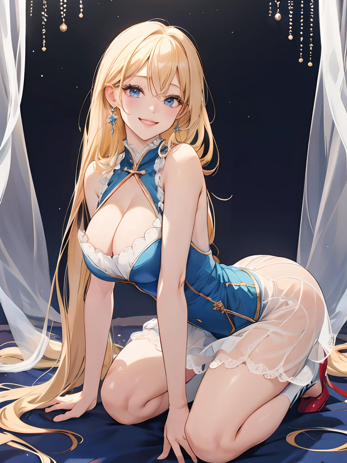 top-quality、realisticlying、bule、large full breasts、Tight-fitting uniforms、Transparent dress、skirts that are too short、Not wearing underwear、A smile、big eye、long lashes、Long upper eyelashes、a blond、cute little、Beautie、A sexy、darkened room、full body Esbian、submissive look、Submissive smile、Flushed cheeks、Kamimei、Big buttocks、thin-waist、Stick your butt out on all fours、Sleeveless、cleavage of the breast、visible from the side、Sexy armpits、Voluptuous thighs、Enraptured look