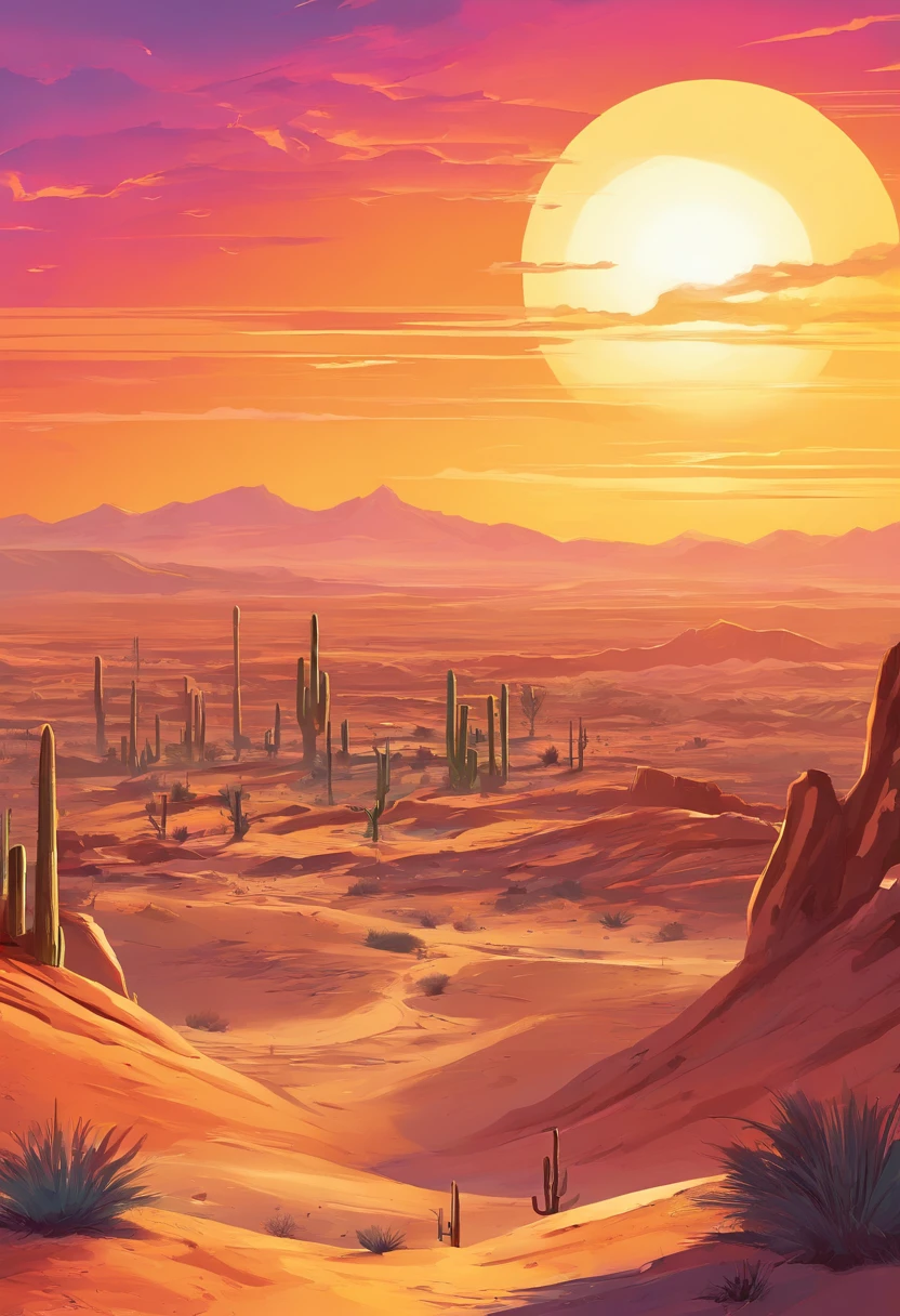 evening light, Sunset, desert, mexico, Western United States, Yellow sand in the sky,The background is a vast desert,game scenes, landscape artwork, environment design illustration, scenery art detailed, Desert oasis landscape, concept-art, 4k highly detailed digital art, 4 k digital painting, 4k digital painting, stunning digital illustration, Desert background, digital painting concept art, Detailed digital painting
