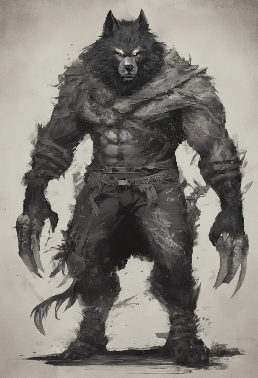hombre lobo gigantesco lobo humanoide negro.
