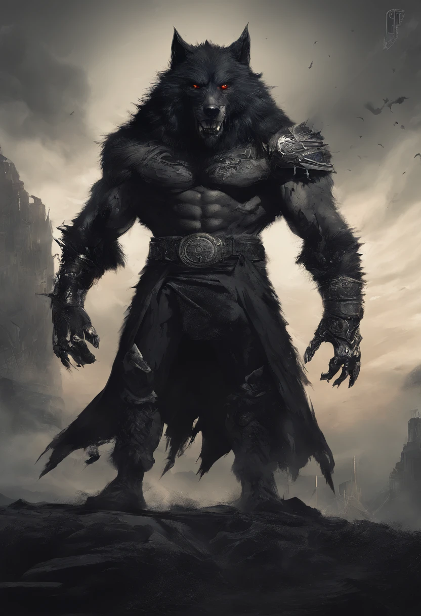 hombre lobo gigantesco lobo humanoide negro.