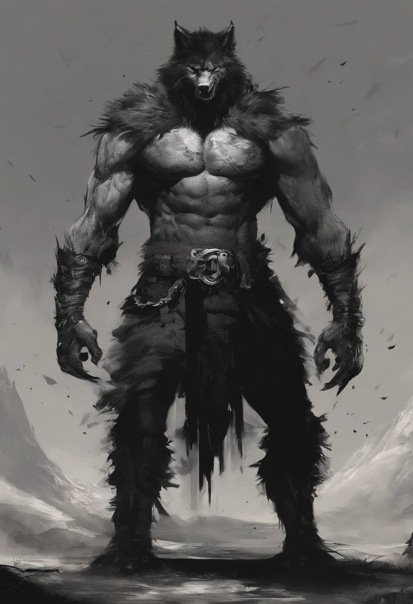 hombre lobo gigantesco lobo humanoide negro.