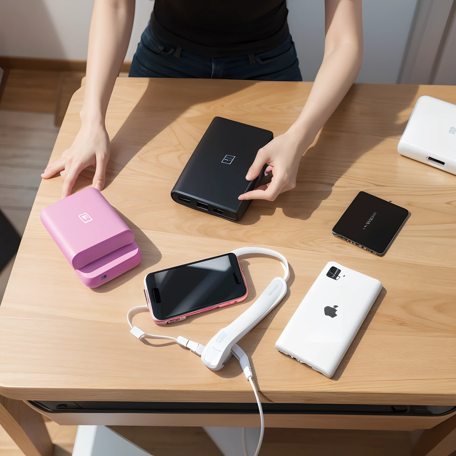 A power bank on the table，Show it the unboxing process