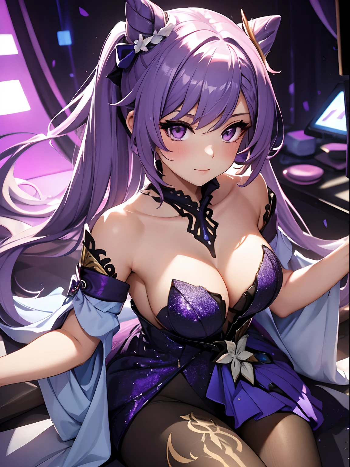 Beautiful sexy girl in sexy purple silver lavender sequin party dress, Shiny, Stylish