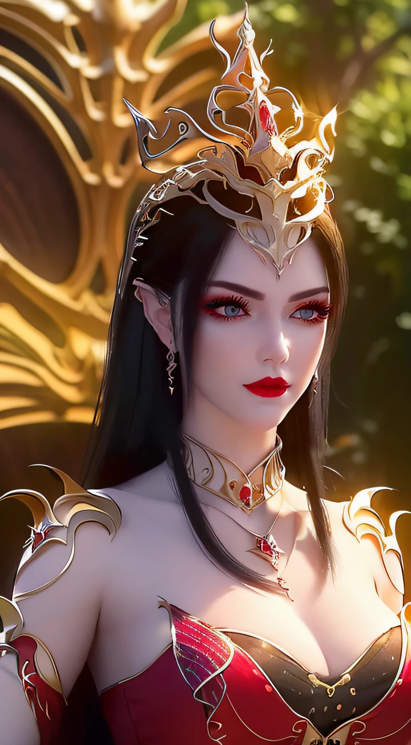 "An extremely beautiful queen,(Best quality,4K,A high resolution,Masterpiece:1.2),Ultra-detailed,(Realistic,Photorealistic,photo-realistic:1.37),Beautiful Queen,royal garb,Sparkling crown,Colorful gemstones,Golden scepter,Elegant Pose,Garden background,Soft lighting,Vibrant colors,Delicate facial features,Long flowing hair,Big and round breasts,black eye pupil,The large, The round platinum eyes are beautiful，Super delicate,Red and delicate makeup eyebrows,The mouth is tightly closed,Dreamy atmosphere,The perfect body,Ethereal beauty,proud expression,Hold the Queen's hands behind your back,Striking elegance,Lovely and charming,Attention to detail,splendid，Majestic and majestic,fairytale atmosphere,1 girl, 1 Individually,full bodyesbian"