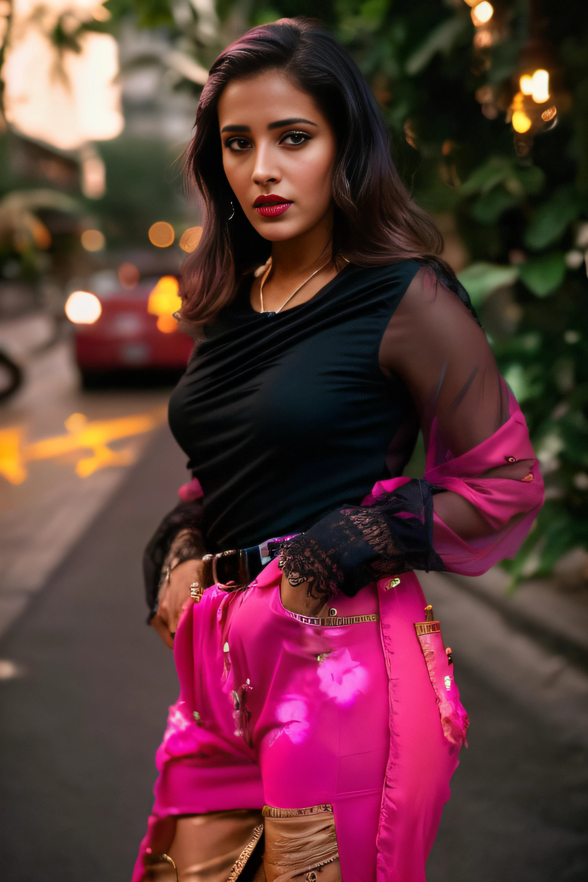 (editorial photograph of a young Indian woman), karla ortiz, (highly detailed face:1.4) (smile:0.7) (backround 5 star hotel ,(big natural pink-red lips),moody, private study:1.3) POV, by lee jeffries, nikon d850, film stock photograph ,4 kodak portra 400 ,camera f1.6 lens ,rich colors ,hyper realistic ,lifelike texture, dramatic lighting , cinestill 800, realistic, wearing Black dobby weave self design fit & flare dress Sweetheart neck Short, puff sleeve Tie-up detail on back Above knee length in flounce hem Attached Lining Chiffon fabric, actress, karla ortiz, posing!!, candid picture, by Max Dauthendey,