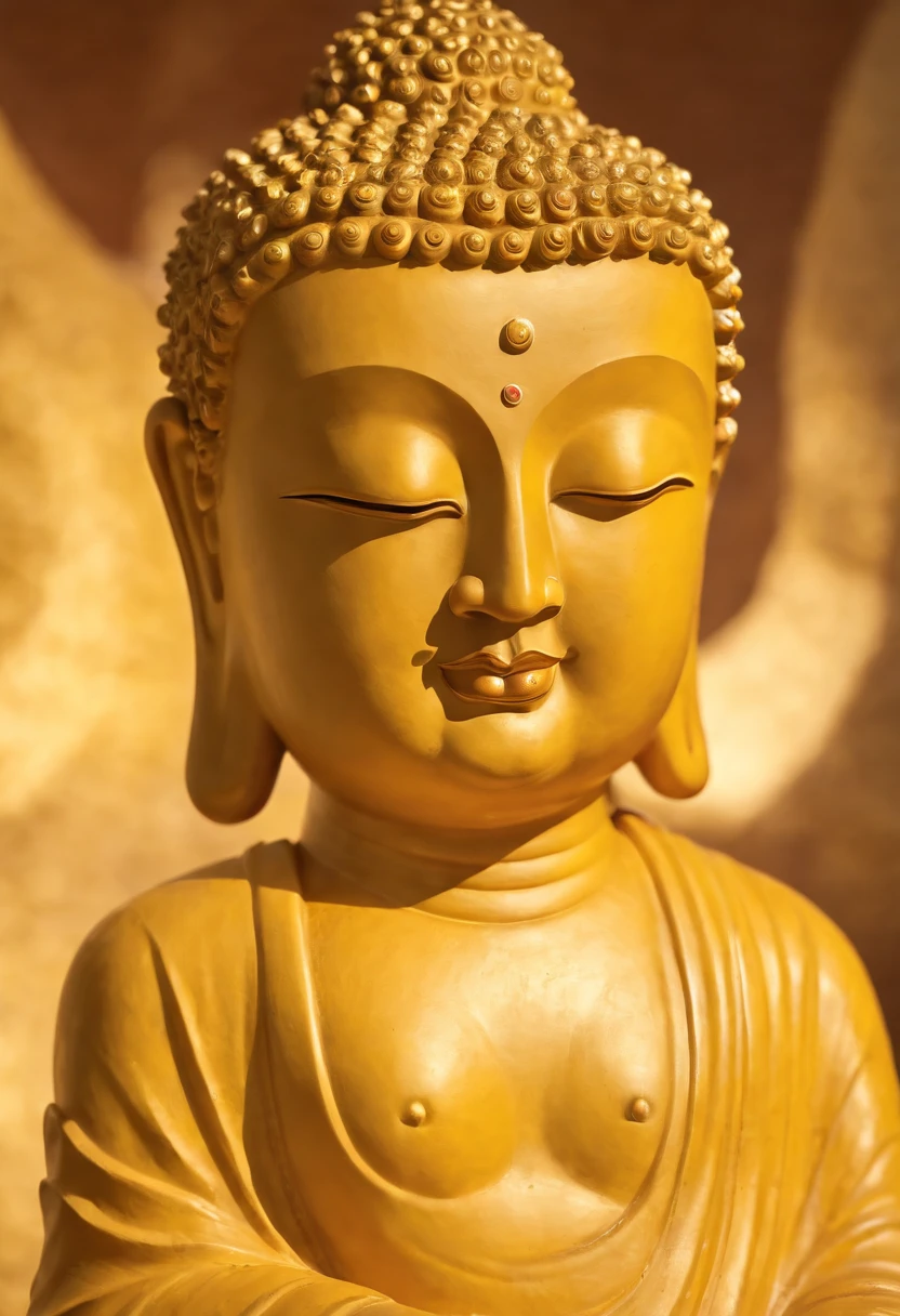 Magazine illustration,Portrait drawing,((A Maitreya Buddha:1.3)),Yellow skin,high-definition face,With a yellow robe,Close-up,k hd,Sony SLR lens,high definition detail,Soft lighting,Master masterpieces