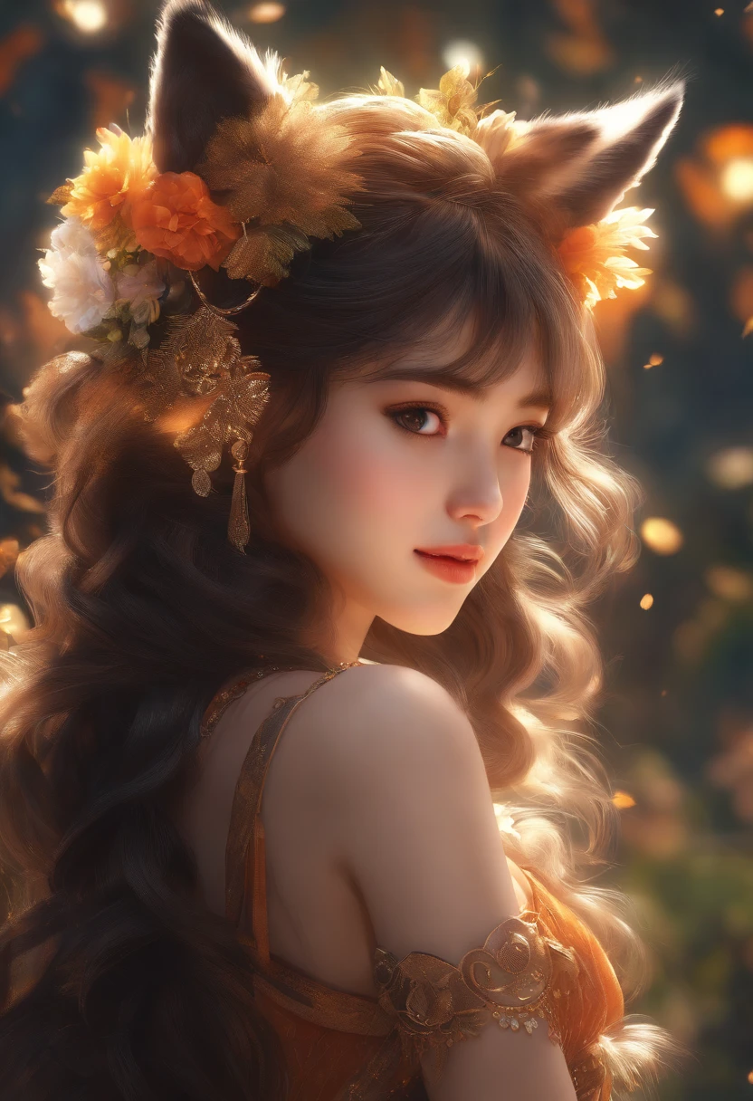 Original, intricately details, illustration, Masterpiece, Extremely detailed Cg Unity 8K wallpaper, Highlight, sharpening, Dynamic, Bokeh, , A beautiful girl with animals_Ears and hair_decorations