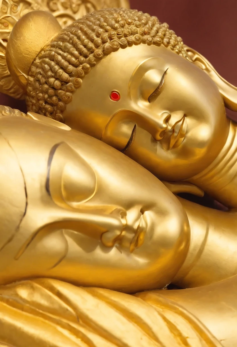 Magazine illustration,Portrait drawing,((A reclining Buddha of Maitreya:1.3)),Yellow skin,high-definition face,With a yellow robe,Close-up,k hd,Sony SLR lens,high definition detail,Soft lighting,Master masterpieces