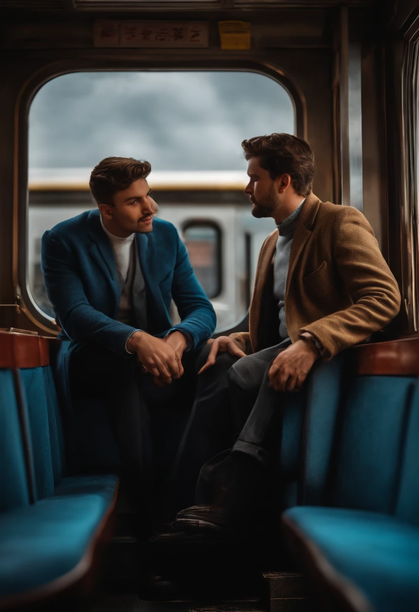 A 24 year old boy was sitting on a train with his father, who had taken him on a special trip to the city.