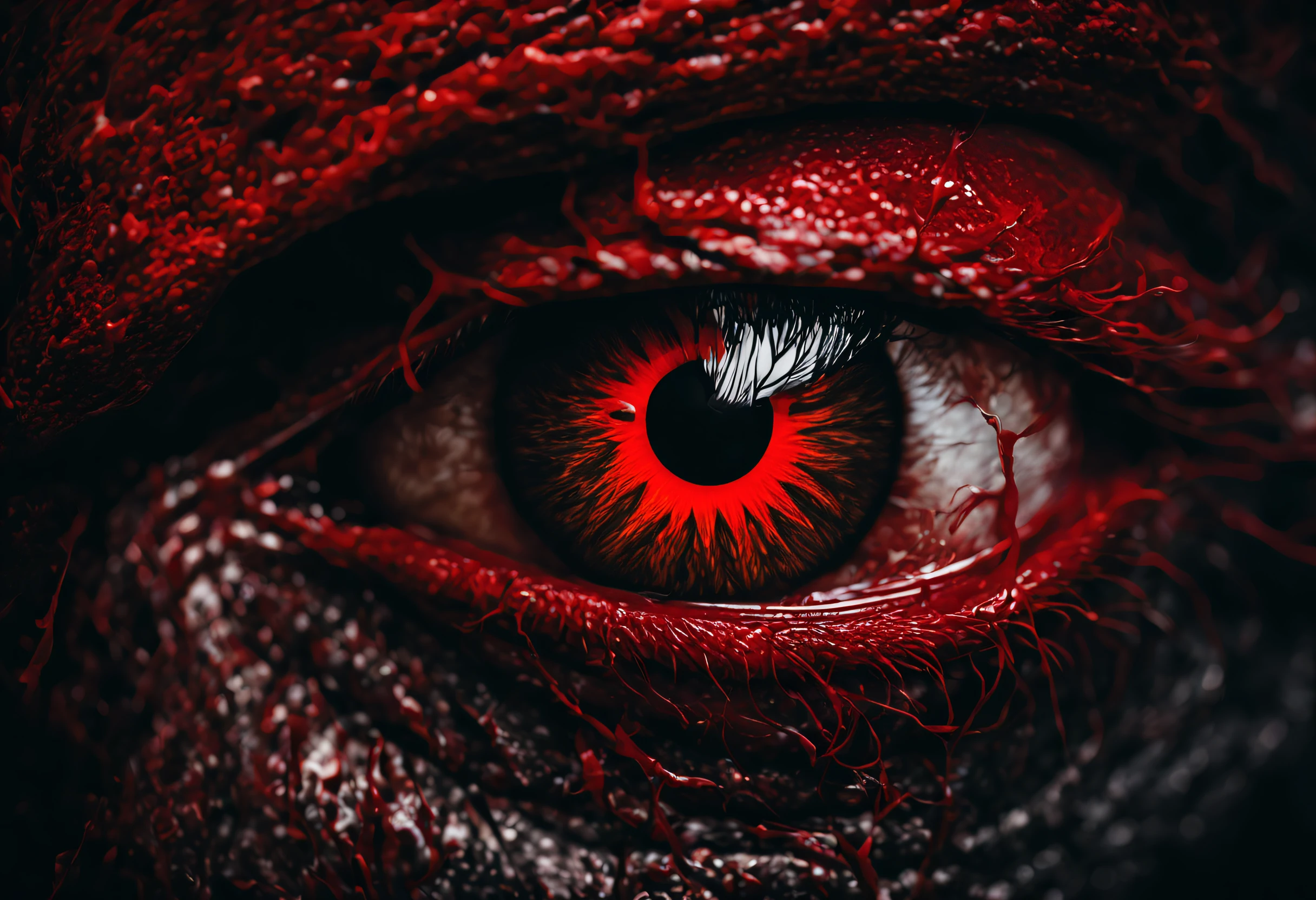 (best quality,highres,realistic:1.37),detailed devil's eye,evil gaze,sharp focus,intense colors,ominous atmosphere,devilish expression,dark and mysterious,ferocious look,sinister glare,supernatural,ethereal light,fiery red iris,creepy red veins,lava-like pupil,demonic gaze