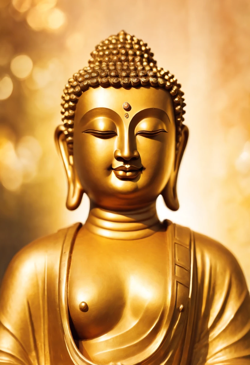 Magazine illustration，Portrait drawing，((A Maitreya Buddha：1.3))，Yellow skin，HD facial smile，With a golden robe，Close-up，k hd，Sony SLR lens，high definition detail，Soft lighting，Master masterpieces