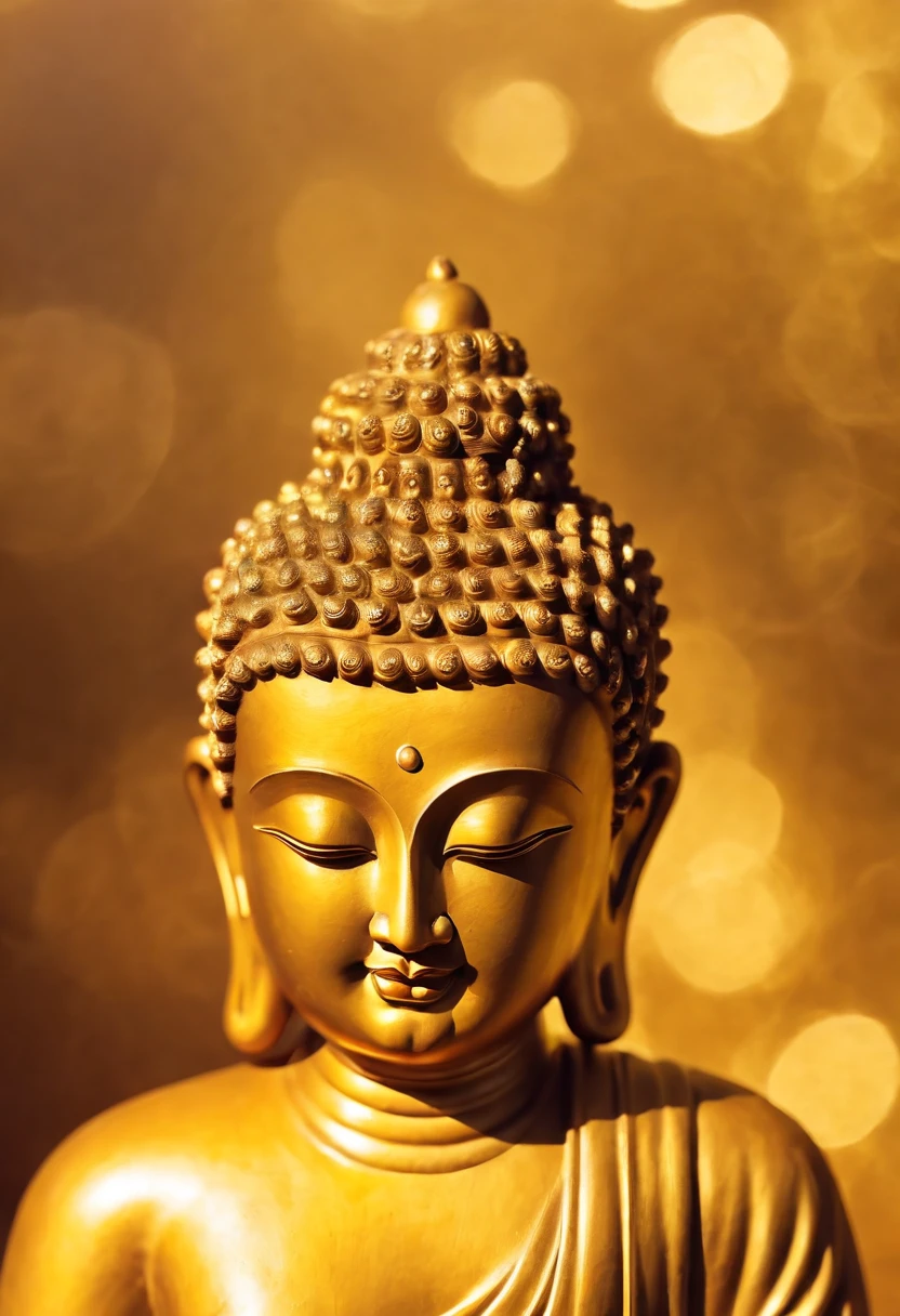 Magazine illustration，Portrait drawing，((A Maitreya Buddha：1.3))，Yellow skin，HD facial smile，With a golden robe，Close-up，k hd，Sony SLR lens，high definition detail，Soft lighting，Master masterpieces