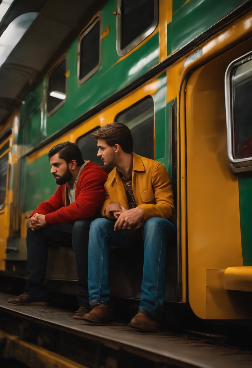 A 24 year old boy was sitting on a train with his father, who had taken him on a special trip to the city.