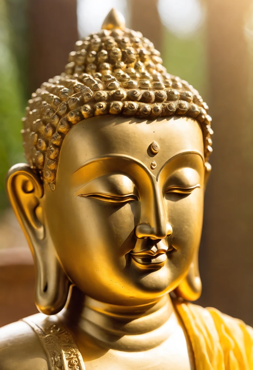 Magazine illustration,Portrait drawing,((A Maitreya Buddha:1.3)),Yellow skin,HD facial smile,Golden Buddha beads around the neck,With a golden robe,Close-up,k hd,Sony SLR lens,high definition detail,Soft lighting,Master masterpieces