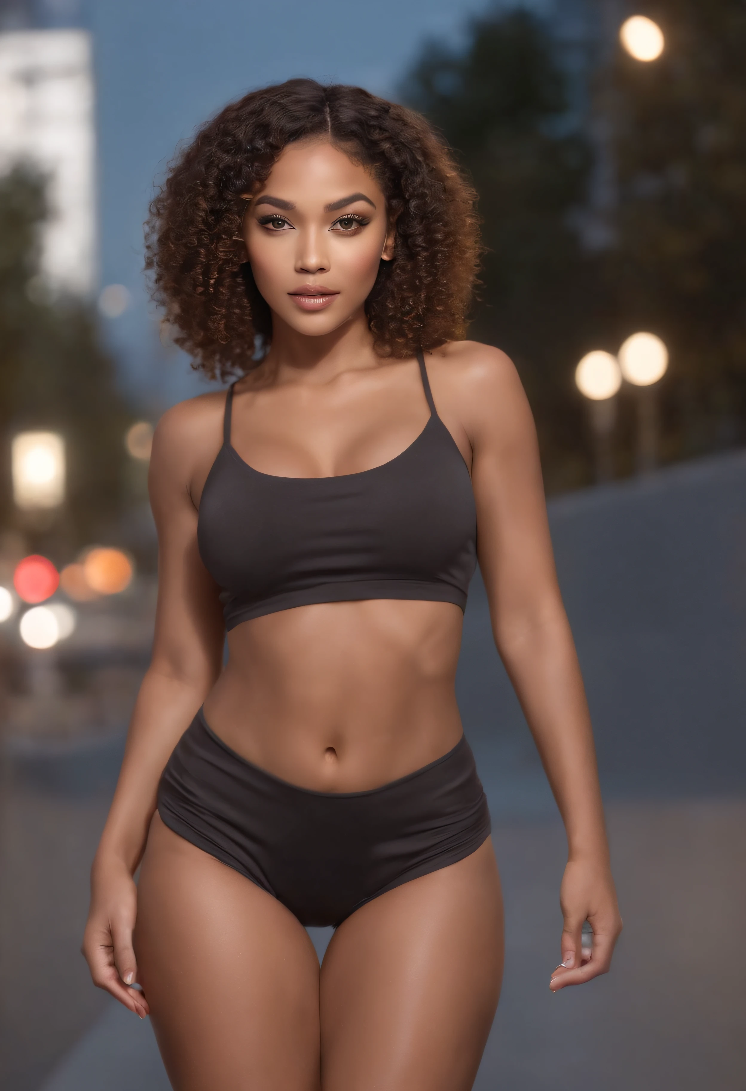 ((Dark mixed-race skin, )), ((Its beauty is undeniable)), ((Excited cute face)), ((Hyper detailed perfect eyes,)), ((pose mignonne)), ((Langue sortie)), ((Seductive )), sexy, (( Tight mesh shirt, shorts courts sexy)), casque audio, ecoute de la musique, ((Afro ponytail with long African curly hair,)), (( peau)), ((debout, vue de face)), ((toucher ses propres jambes dans une pose sexy)), ((dehors, Ville public)), (( very sexy)),Sharp Focus CGI, photoreallistic, High detail, Realstic, Masterpiece, absurdes, Best quality, Hdr, High quality, high-definition, Extremely detailed, 8k wallpaper, Intricate details, 8K UHD, Full-HD, (photo realist:1.2), contraste, intense illumination, lighting cinematic, natural lighting, hard light, contre-jour, Illumination globale, occlusion ambiante