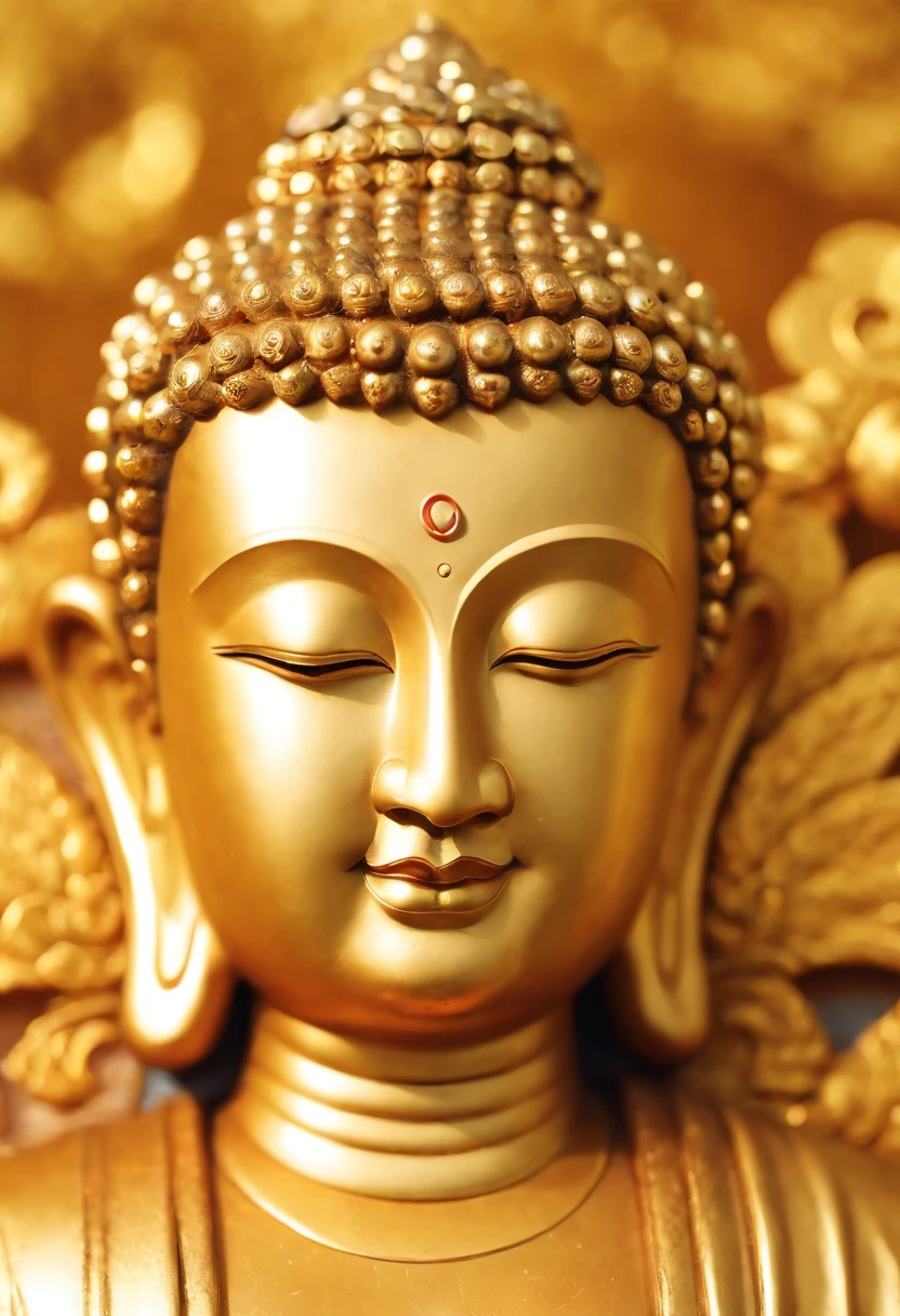 Magazine illustration，Portrait drawing，((A Maitreya Buddha：1.3))，Yellow skin，HD facial smile，((Golden Buddha beads around the neck))，With a golden robe，Close-up，k hd，Sony SLR lens，high definition detail，Soft lighting，Master masterpieces