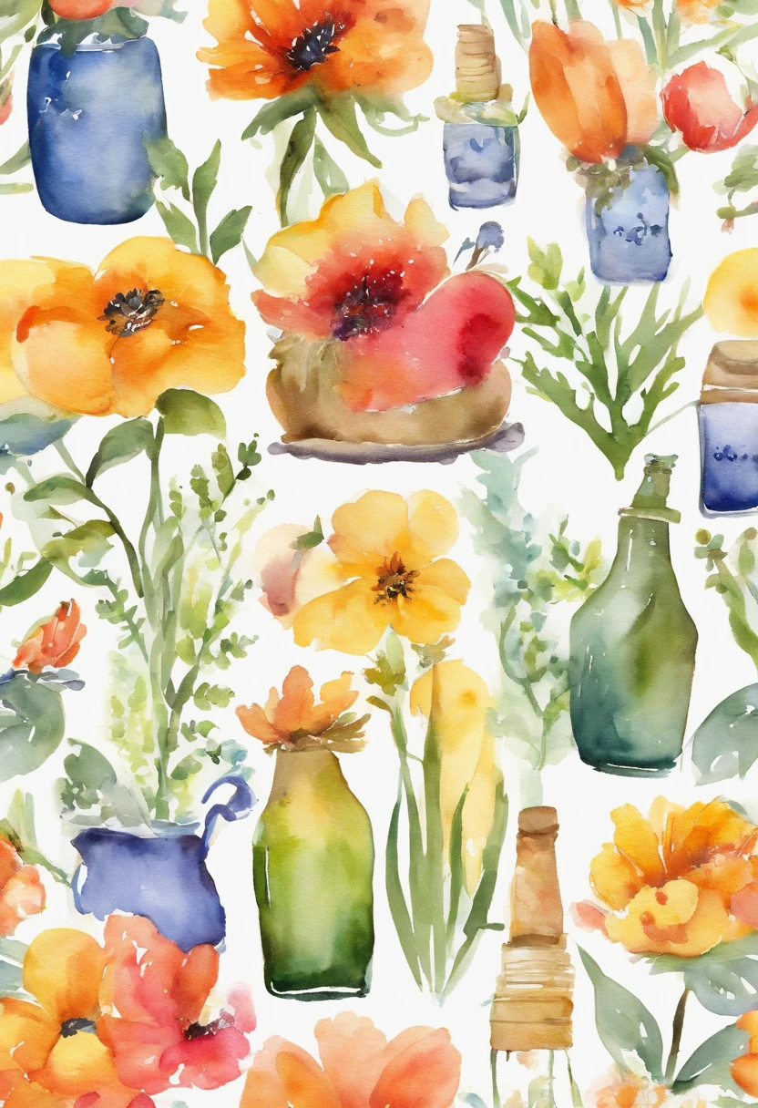 Beverage bottles,florals,Small animals