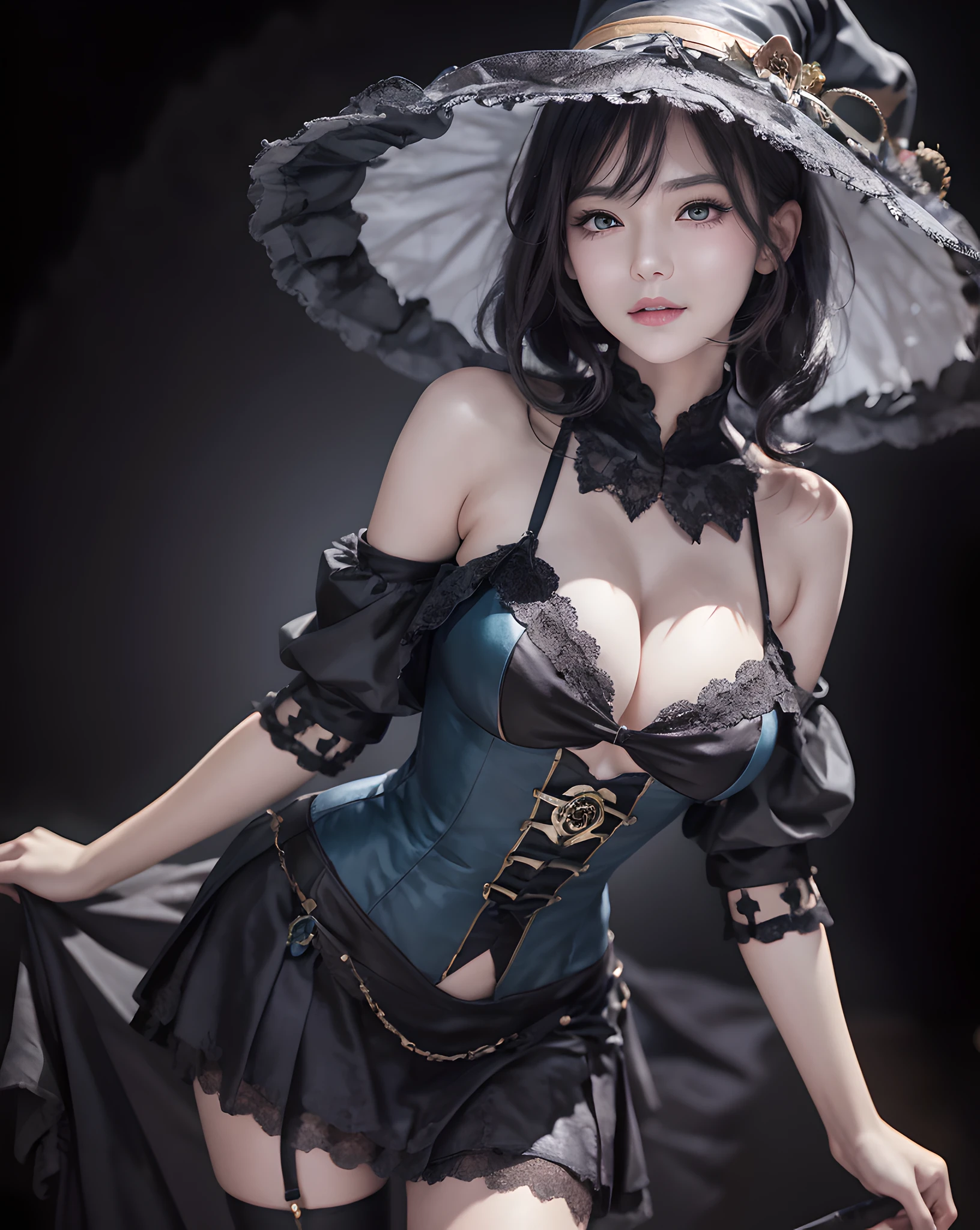 araffe dressed in a witch costume posing for a picture, guweiz, artwork in the style of guweiz, photorealistic anime girl render, 8k portrait render, flirty anime witch casting magic, pretty sorceress, beautiful sorceress, trending on cgstation, ross tran 8 k, a beautiful sorceress, 3 d anime realistic