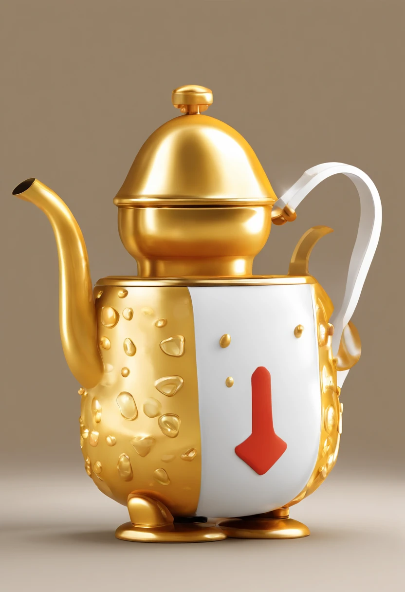 A golden kettle,Long handles,Round belly,Long spout。Magazine illustration,,Close-up,k hd,Sony SLR lens,high definition detail,Soft lighting,Master masterpieces