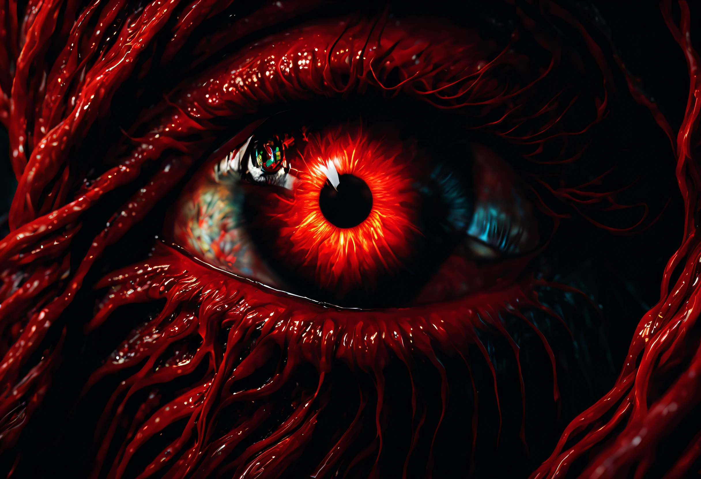 (best quality,highres,realistic:1.37),(stunning,closeup,devil's eye),photorealistic,ultra-detailed,red,twisted,horrifying,glowing,fiery light,shadowy details,sinister,lurking presence,striking,vibrant colors,vivid texture,haunting,macabre,mysterious beauty