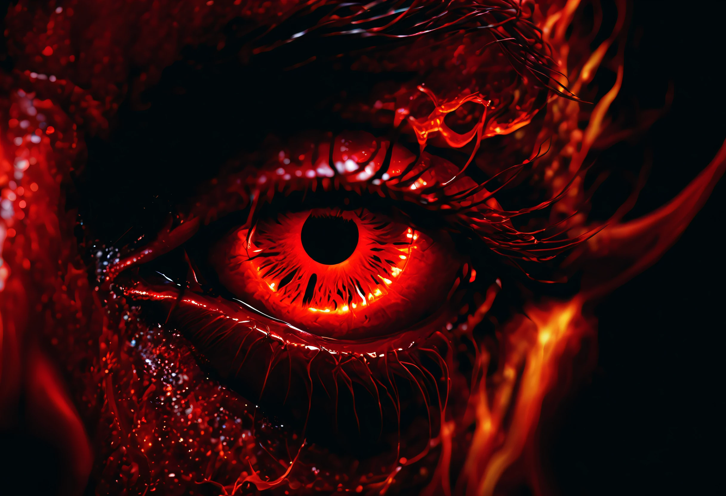 (best quality,highres,realistic:1.37),(stunning,closeup,devil's eye),photorealistic,ultra-detailed,red,twisted,horrifying,glowing,fiery light,shadowy details,sinister,lurking presence,striking,vibrant colors,vivid texture,haunting,macabre,mysterious beauty