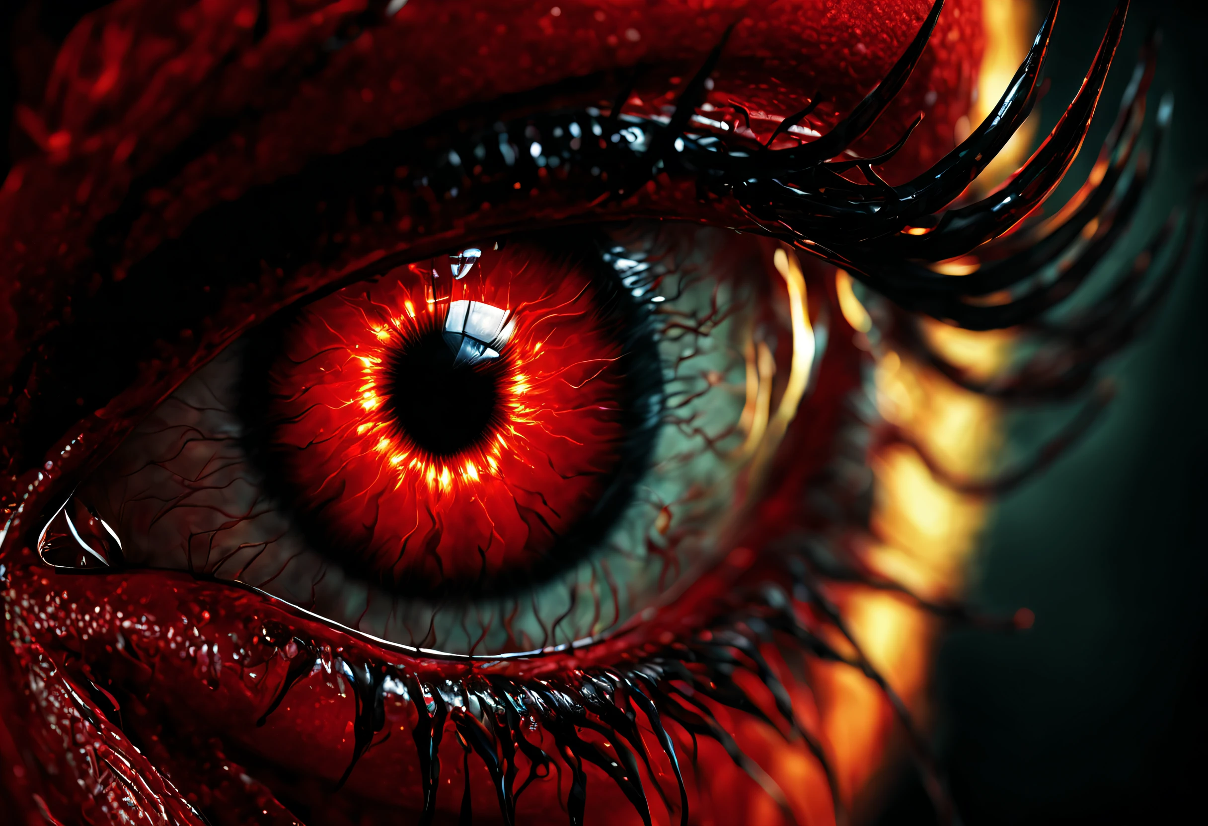 (best quality,highres,realistic:1.37),(stunning,closeup,devil's eye),photorealistic,ultra-detailed,red,twisted,horrifying,glowing,fiery light,shadowy details,sinister,lurking presence,striking,vibrant colors,vivid texture,haunting,macabre,mysterious beauty