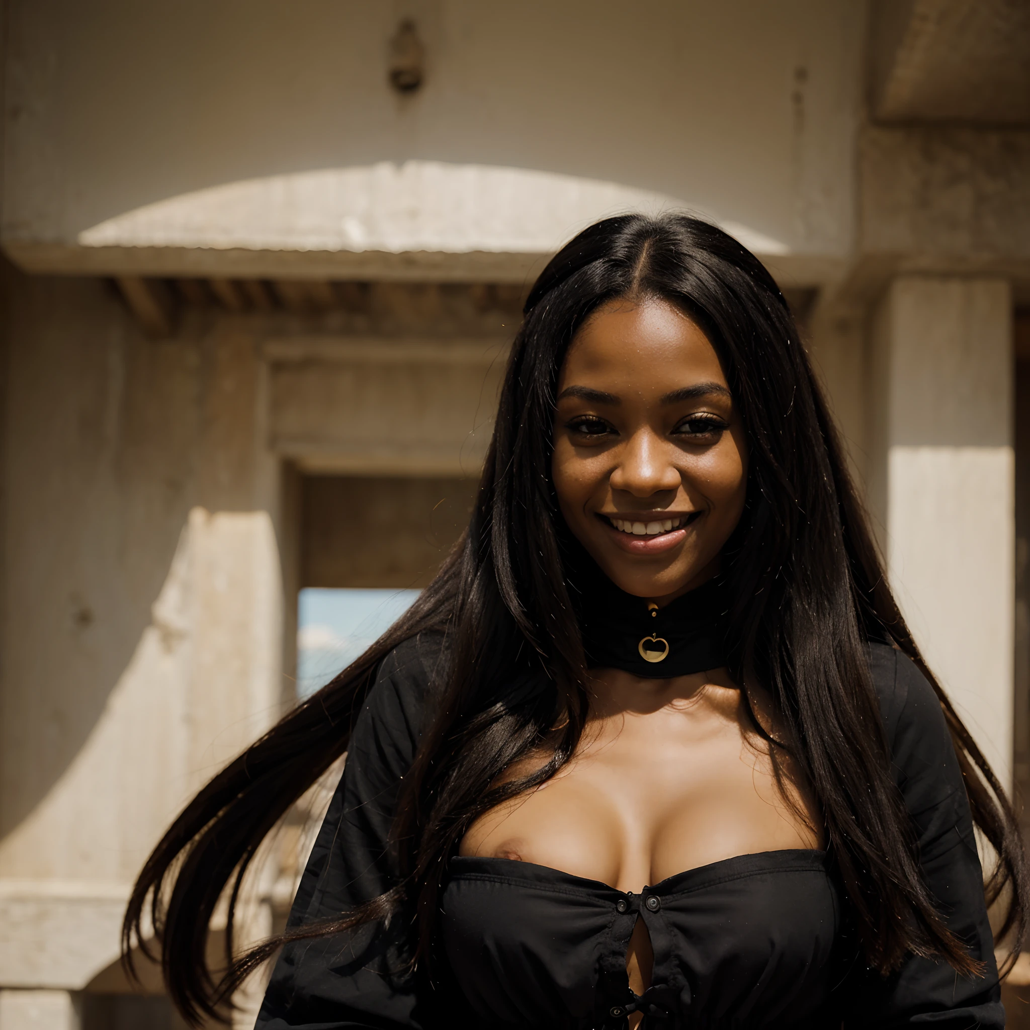 A beautiful young black maiden smiling