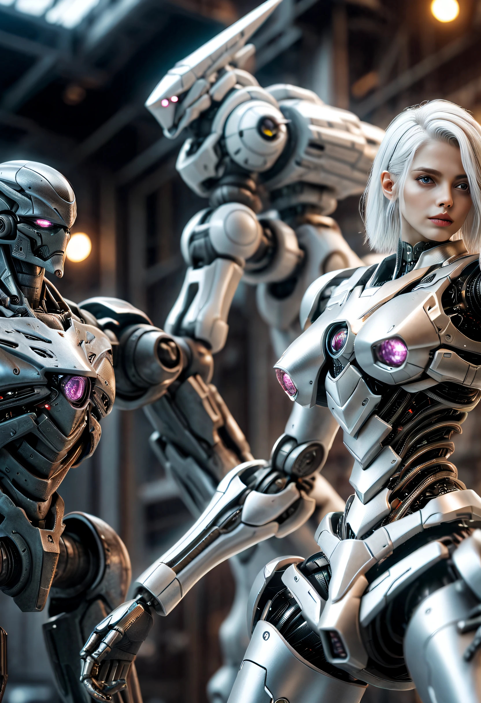 （（tmasterpiece，best qualtiy）），Beautiful 8K Ultra HD professional photos, Sharp focus, In a stunning fantasy world,Fully armed silver-haired girl and large mechanical robot structure，??????? correct，Interstellar，Endless space，ssee-through，depth of fields，Magnificent space image scene，