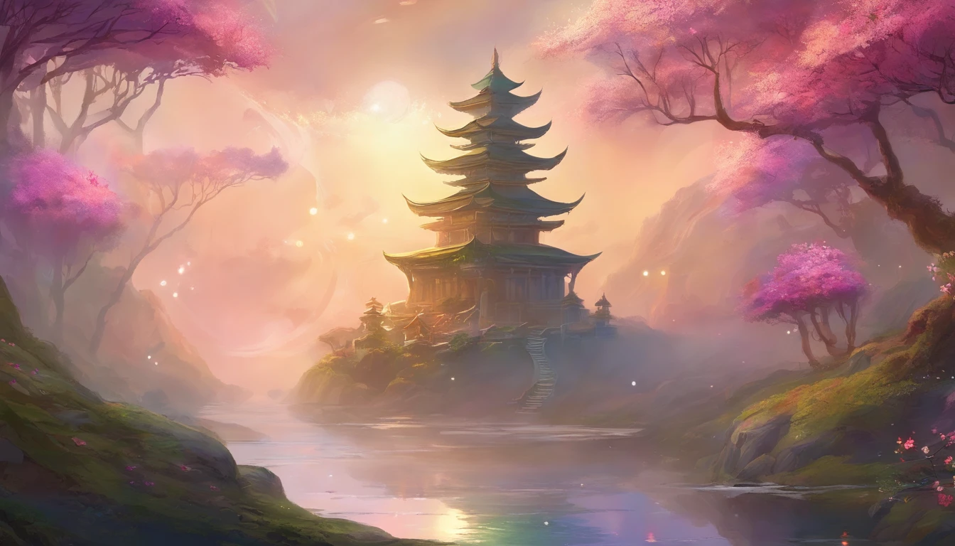 It depicts an ancient Buddhist spiritual environment,The delicate buds were damaged by sudden hail and rain