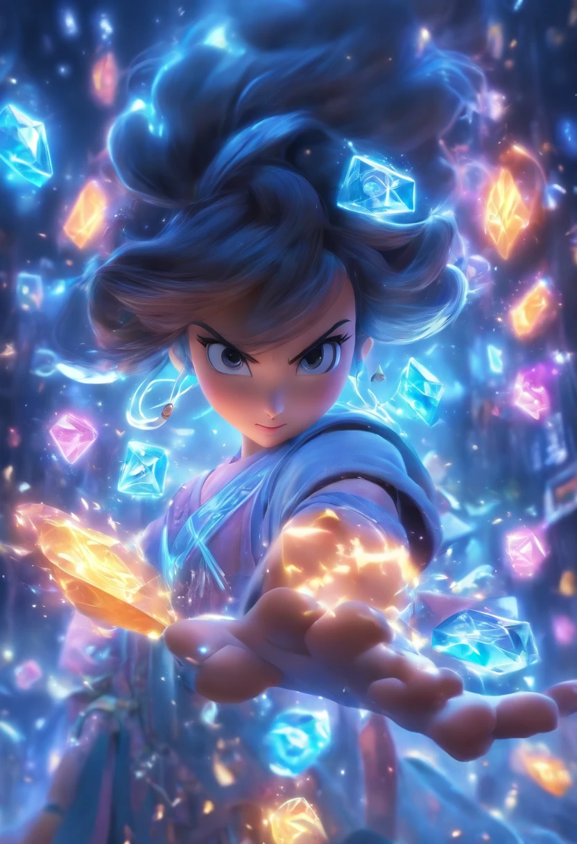 (Estilo Pixar),Uma menina chinesa de cinco anos,mochila grande,chests,Pedras preciosas、moedas de ouro,Modelo de personagem em miniatura, fonte de luz da direita para a esquerda, Rum lighting, fonte de luz da direita para a esquerda, Realistic proportions, Post-processing, ((perspectiva ortogonal)), Super Detalhe, Realistic, super realistic, photoreal render,