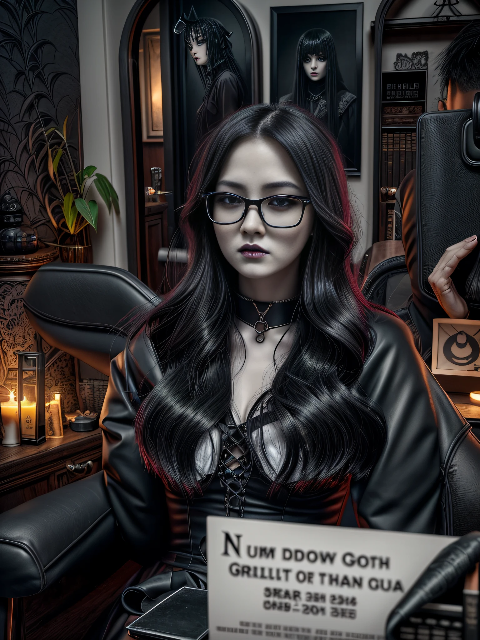 arafed image of a woman with long hair and a choke, cruel korean goth girl, gothic aesthetic, ominous gothic aesthetic, artwork in the style of guweiz, 1 7 - - old me goth girl, dark and horror style, dark fantasy style, neo goth, dark art style, goth girl aesthetic, gothic horror vibes, goth aesthetic
