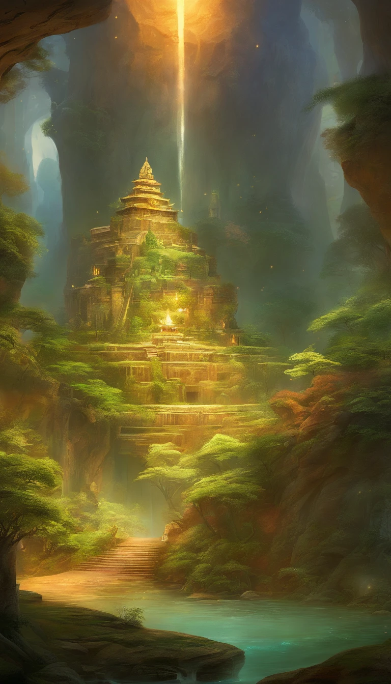 der riese, Realistic depiction of Leshan Buddha, Blend seamlessly with nature, surrealism, Ultra-detailed, Photorealistic:1.37, 3D rendering of a, Cinematic lighting, Divine Light, Ultra-high definition, masutepiece:1.2, Textured skin, Best Quality, High resolution