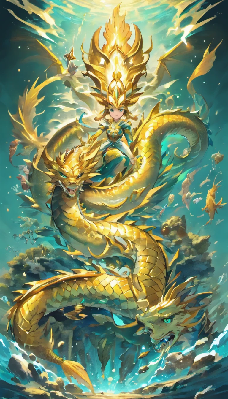 High quality, masutepiece, (Realistic, Photorealsitic:1.2) ,High Definition, ultra-detailliert, Raw photo, Chinese mythology, Tokai Dragon King, An majestic, Powerful, (Ancient gods々:1.3), (Serpentine:1.2), (Beard and mustache:0.8), (whiskers:0.9), (huge size:1.5), scales, Vibrant colors, Sparkling water, (the reef:1.1), (Golden crown:1.2), (Dragon-shaped throne:1.4), (flowing robe:1.1), (Dragon-shaped beard ornament:1.3), (emerald eyes:1.2), (pearls necklace:1.2), (Golden Trident:1.4), (Levitating:1.1), (clouds on the sky:1.3), (Sparkling dazzling lighting:1.2), (Crashing waves:1.3), (A palace full of treasures:1.5), (School of colorful fish:1.2), (an underwater city:1.4), magnifica, Mythical, Magnificent, Extensive and detailed, Stand apart, Traditional Chinese architecture.