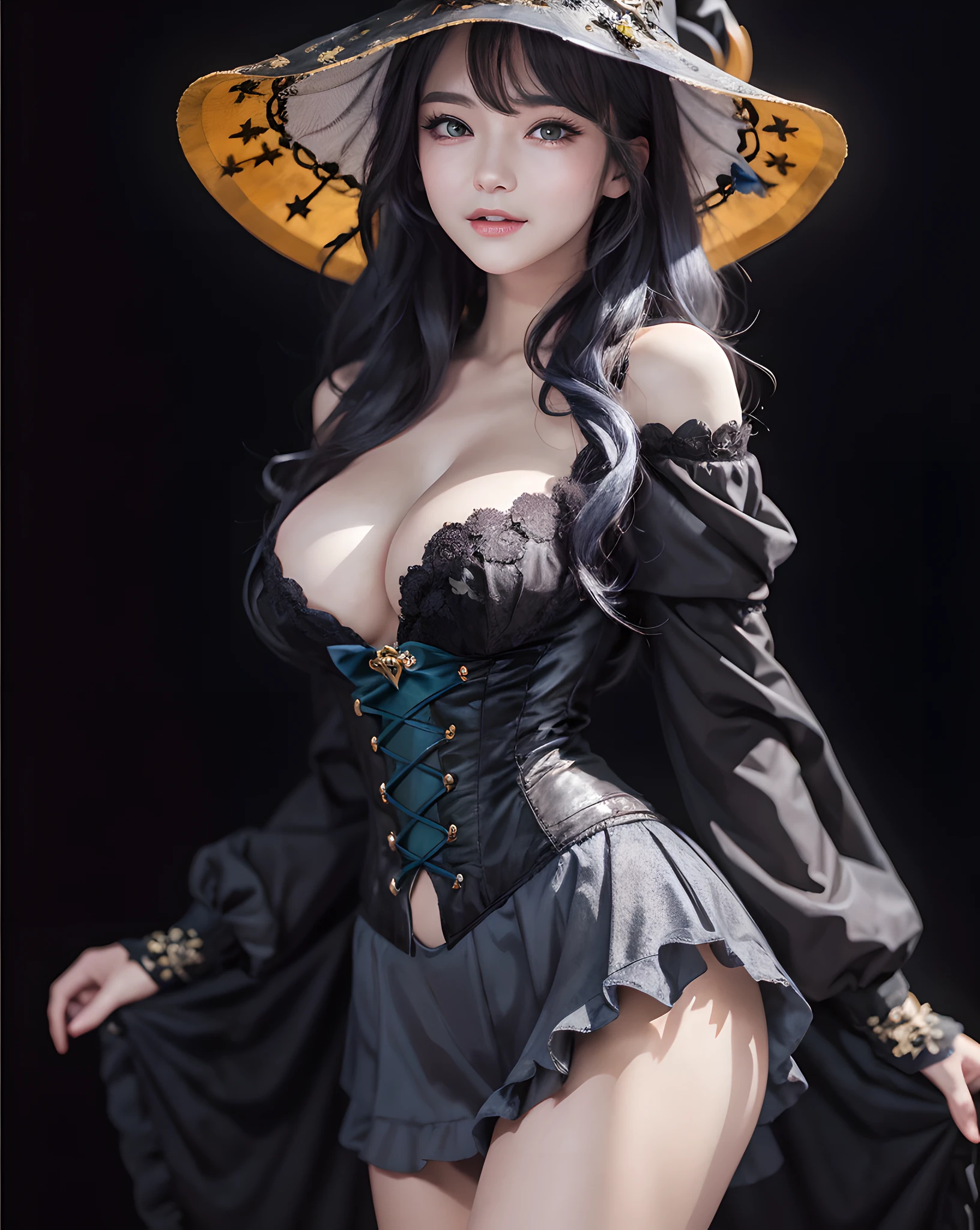 araffe dressed in a witch costume posing for a picture, guweiz, artwork in the style of guweiz, photorealistic anime girl render, 8k portrait render, flirty anime witch casting magic, pretty sorceress, beautiful sorceress, trending on cgstation, ross tran 8 k, a beautiful sorceress, 3 d anime realistic