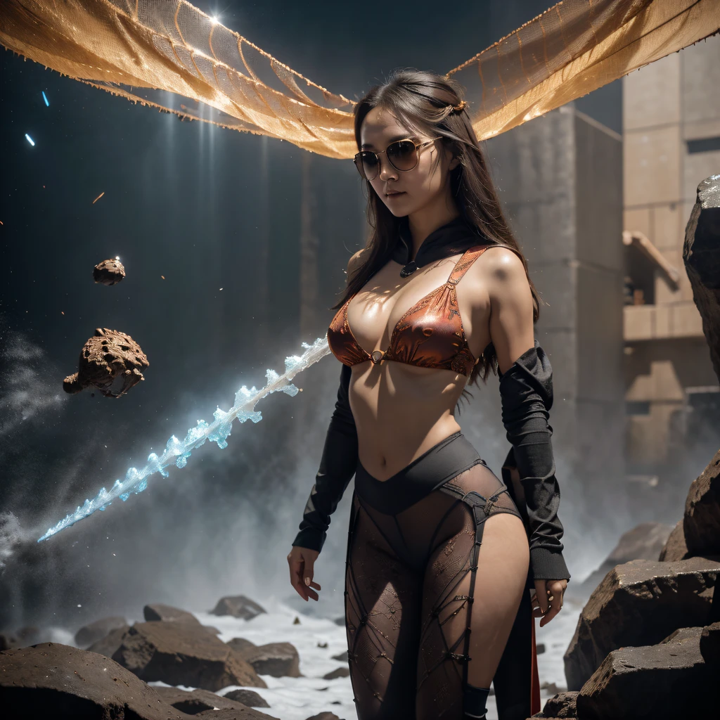 cinematic cgsociety,Fly the Nine-Tailed Light Blue Sky Division Flame Hairy Bear Star,Erotic,Torch Night Black Gold Orange Brocade Silk Snake Print Silk Pants,Rouge diamond tulle sheer lizard-patterned leggings,Fat woman flying in the snow in space,Front view,Pure transparency,Wear boxing gloves,Wear thick-rimmed reflective sunglasses with gold threads,Panorama ultra-wide angle,extremely happy,The texture of the real person is delicate,Strong visual impact,Hyper-detailing,Dream girl,Refined face,prettyeyes,Hair strands float in the air, Cherry model,Zhou Xiaotong,crystal-clear,Good sense of perspective,Light and shadow effects,16K smooth,Surface reflected light,,Tropical canyon battle scene、Chinese big breasts、Quaint、three kingdom、ember、100 people、Telephoto vista(CG)、Intense CG battles、high detal、masuter piece、NSFW,Multi-layered long-sleeved gauze garment,Quick-drying vest,Linen sweater,Crocodile skin cape,golden shoulder pads, Silver hammer pattern cape, Burgundy body hair,Water vapor female spy,Shower buttocks green fruit milk jelly flat chest,Pine silk fish net knee brace space dance,Hexagonal prism,Put on a pineapple knife sprinkled with gold,extremely happy,Border winter rain(Tropical canyon battle scene)((Scenes))(Extremely detailed Cg Unity 8K wallpaper,Masterpiece, Best quality, Ultra-detailed)He played Huang Yaoshi in the movie,