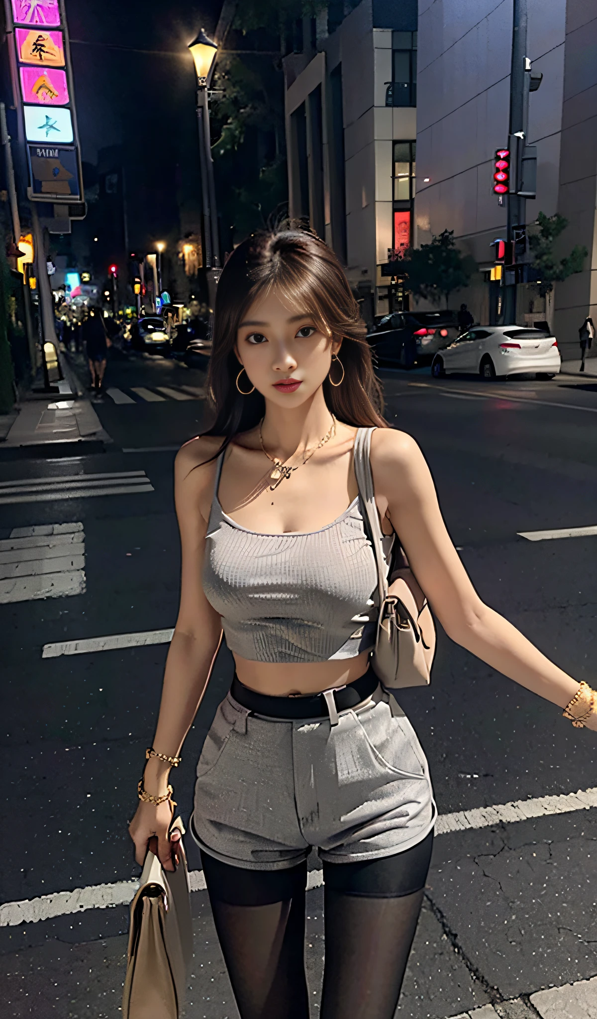 Beutiful women,street corner,Stylish skinny shorts,Camel toes,Big breasts Thin waist,big assa,long leges,Luxurious magic mirror,Extra short tight hot pants,Dark gray pantyhose:1.3,Camel toes,Big breasts Thin waist,big assa,long leges,Stylish shoulder bag,Delicate bracelet,Gorgeous earrings,Enchanting necklace