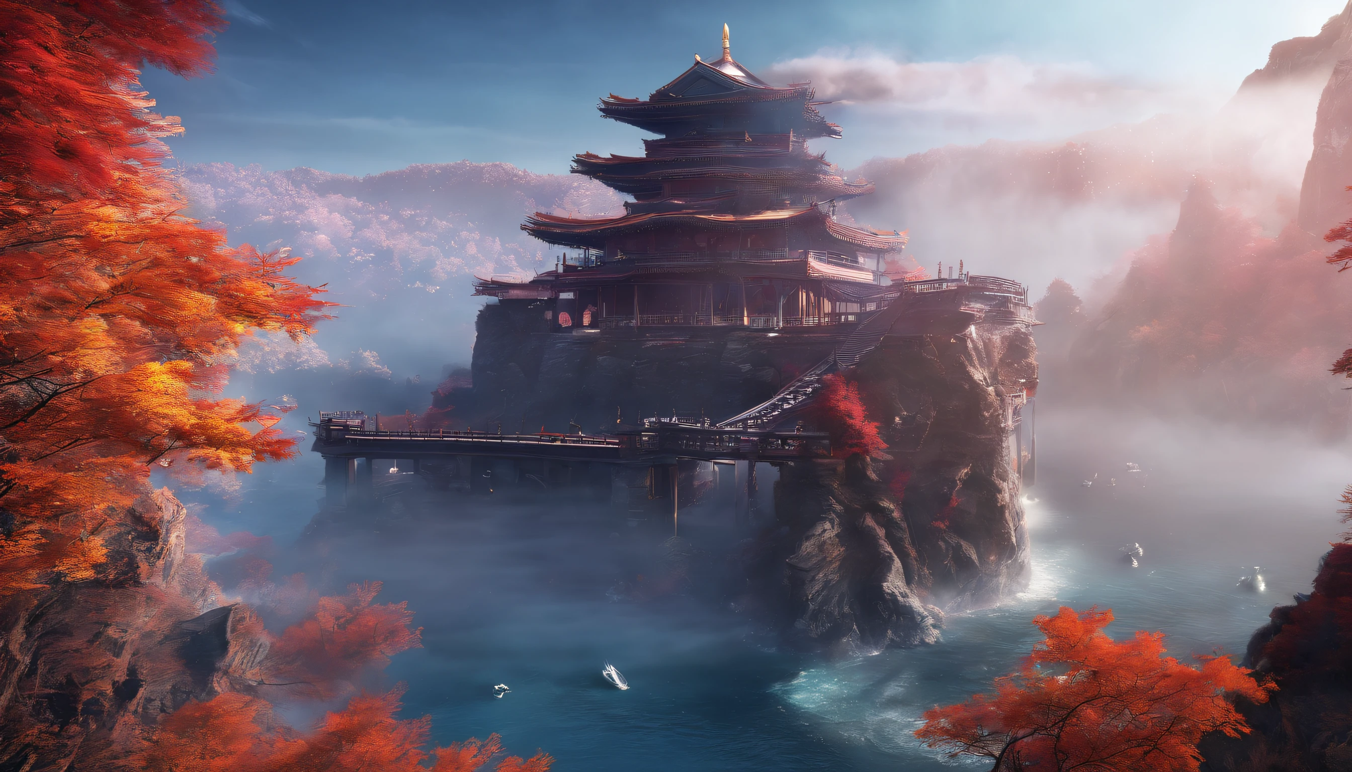 China-style,Ultra-wide angle of view,Beautiful view of autumn,mountain spring,waterfallr,Cloud fog,fall foliage,Fallen leaves all over the ground,oc rendered,high qulity,8K,super-fine,Hyper-realistic,Ultra photo realsisim,35mm camera lens,Ultra-verbose and add https://image3.cdn.seaart.me/2023-10-30/21295348281535493/261bedb57adcd4bcc49713de33e9f4b5eab2f183.png into it