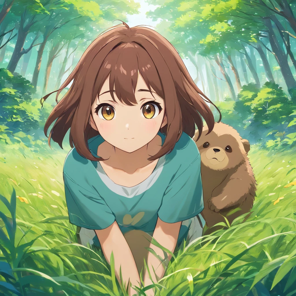 There is a cartoon animal standing in the grass, cute forest creature, cute detailed digital art, Cute anime style Hagrid, Cute digital art, cute character, cute artwork, detailed fan art, CuteCreatures, Anthropomorphic sloth, "Cartoon animal portrait, Background art, The Sloth, cute cartoon characters, cute detailed artwork