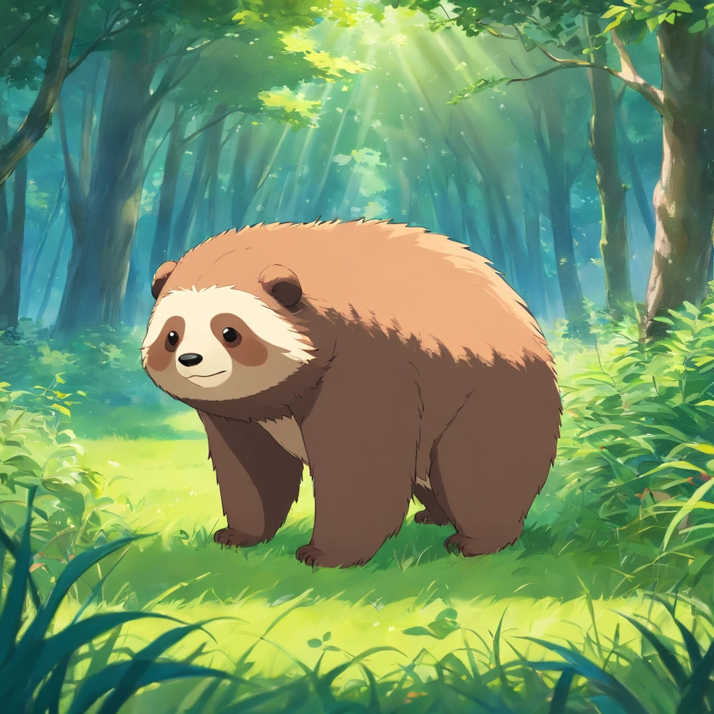 There is a cartoon animal standing in the grass, cute forest creature, cute detailed digital art, Cute anime style Hagrid, Cute digital art, cute character, cute artwork, detailed fan art, CuteCreatures, Anthropomorphic sloth, "Cartoon animal portrait, Background art, The Sloth, cute cartoon characters, cute detailed artwork