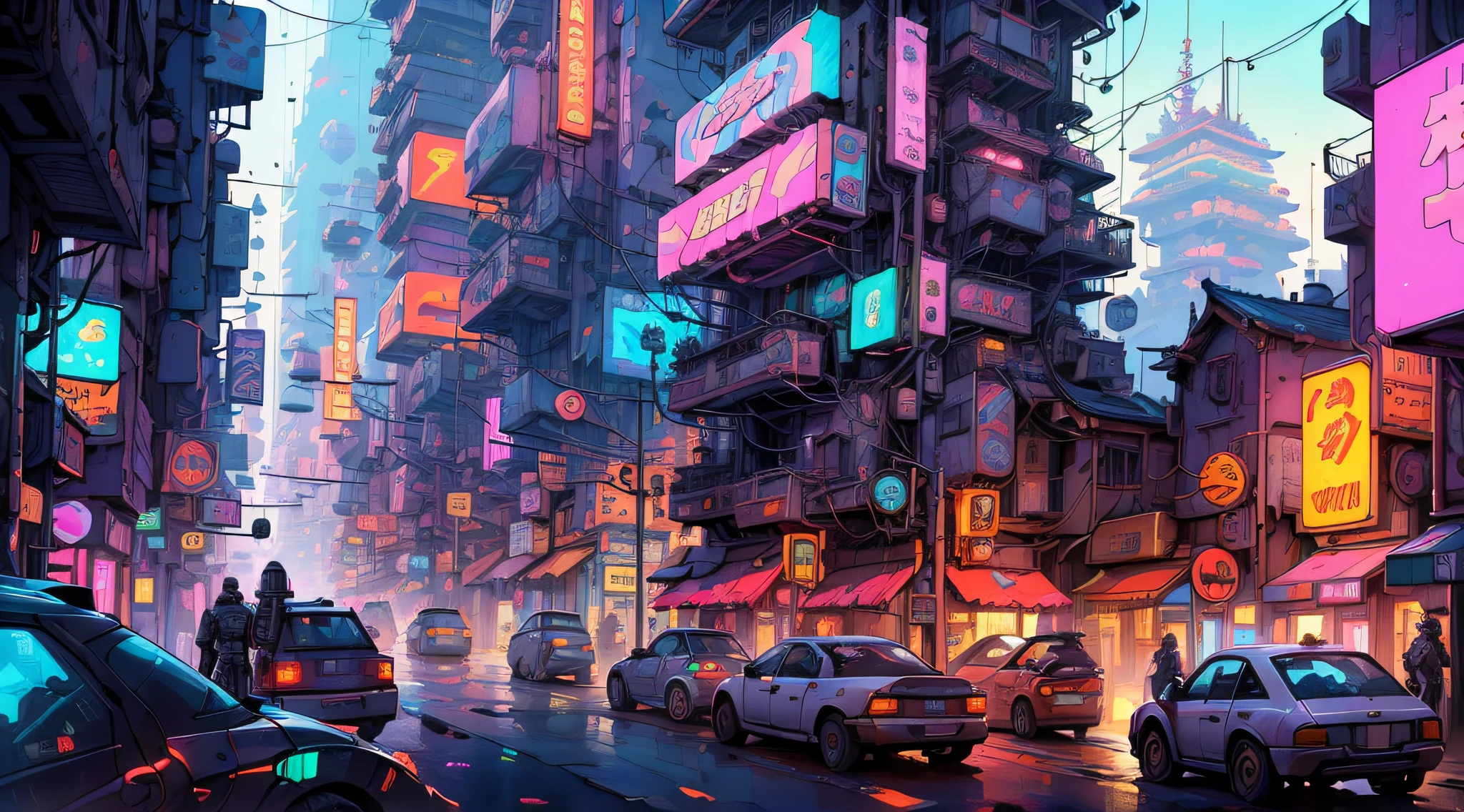 Future City,Tokyo,cyberpunk,(Neon Signs),(Intricate:1.3),Cyberpunk Night,Masterpiece,(Droids:1.3),(Mechs:1.5),RGB,Cyberpunk City Sci-Fi Movie,(Bridge),Cables,Super Detailed,High Quality,Super Detail,Crazy Details , highly detailed, Epic composition, Best quality, 32K,Futuristic city with neon lights and futuristic streets, Neon City in the background, Futuristic street, Futuristic city street, Neon City, City environment cyberpunk, Neon megacity in the background,Cyberpunk city street, Futuristic urban background, in a futuristic cyberpunk city, Sci-fi Cyberpunk City Street,(prostitute area: 1.3), (prostitutes on the street: 1.3)